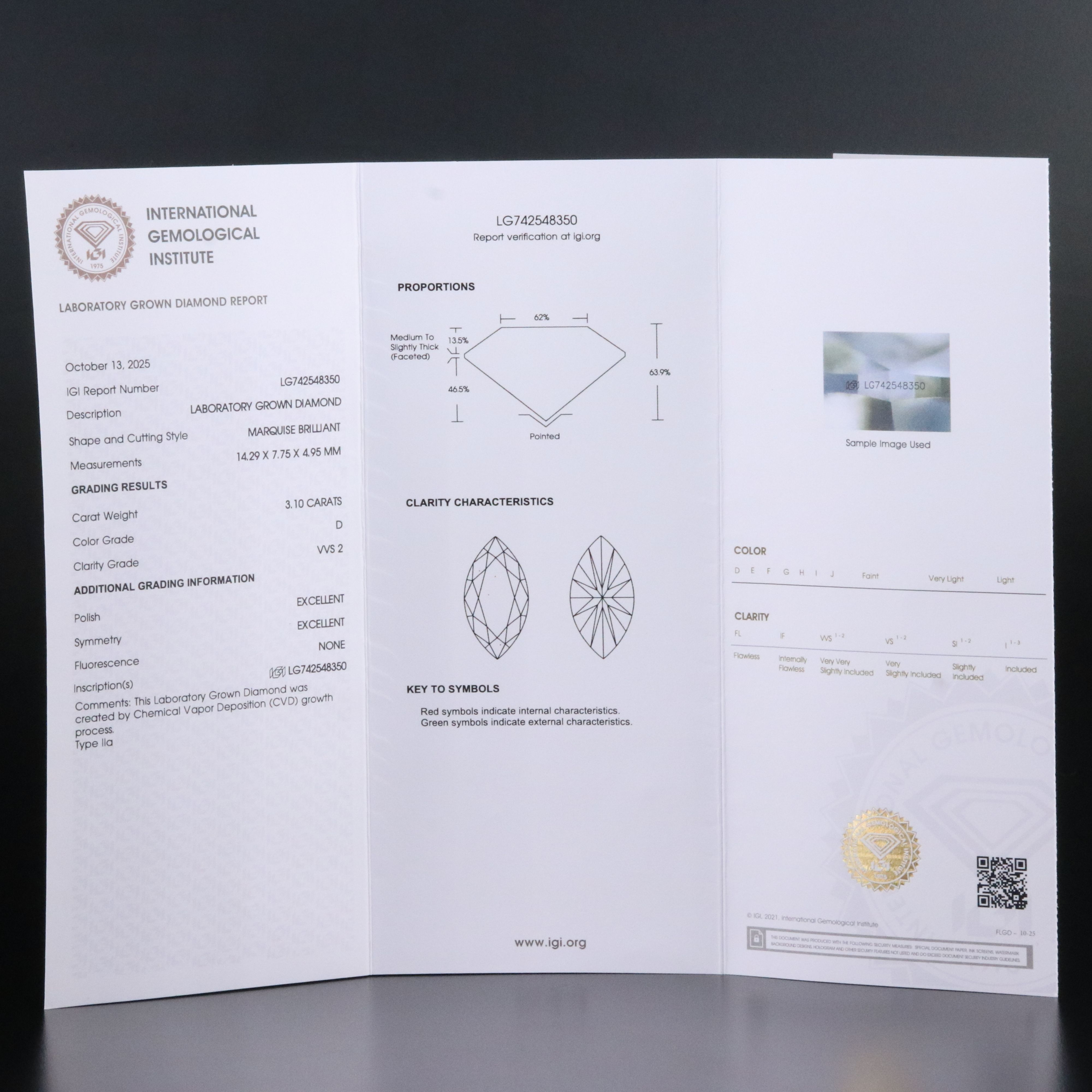 Platinum 3.42 CTW Lab Grown Diamond Ring with IGI Report