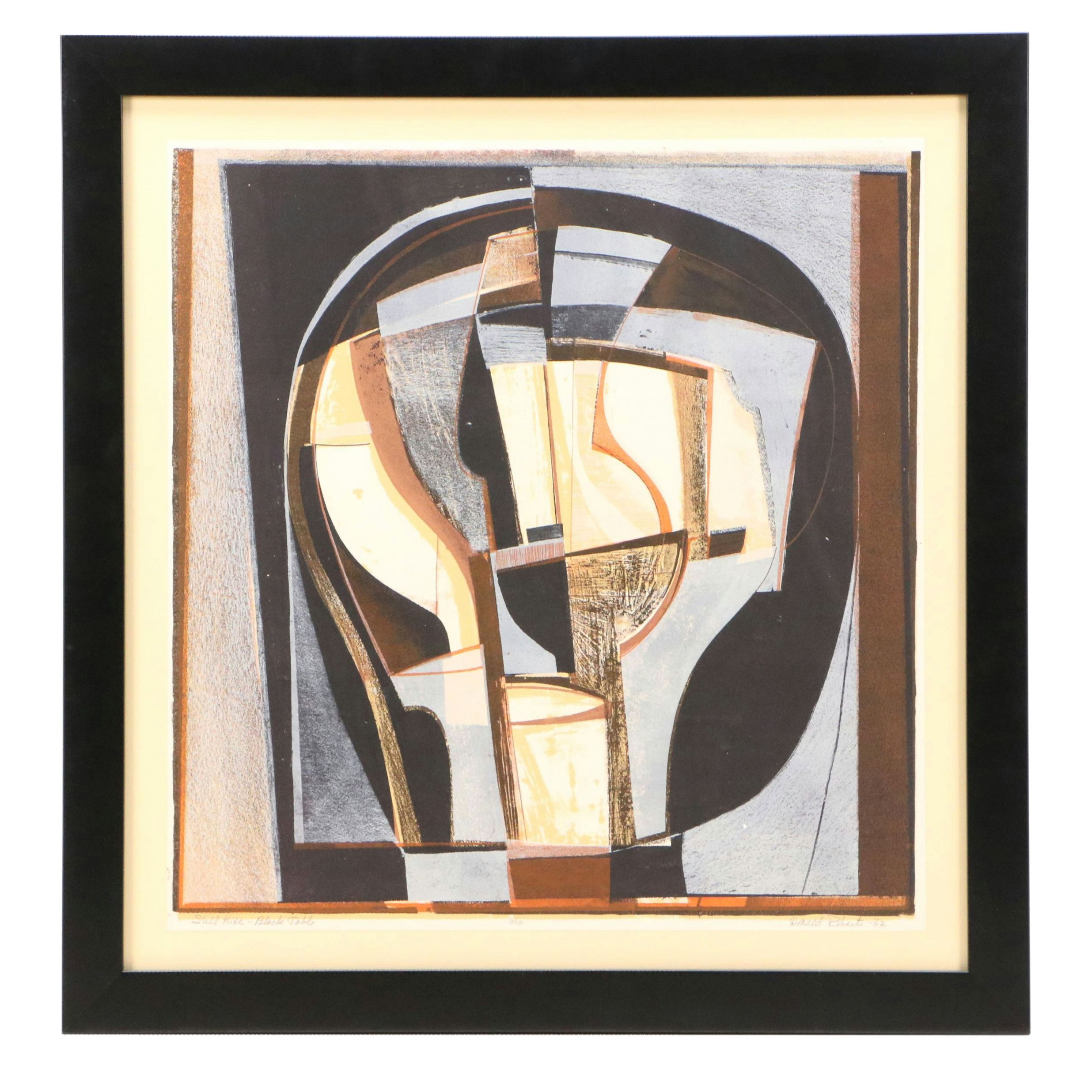 Donald Roberts Abstract Woodcut "Still Life - Black Table," 1962