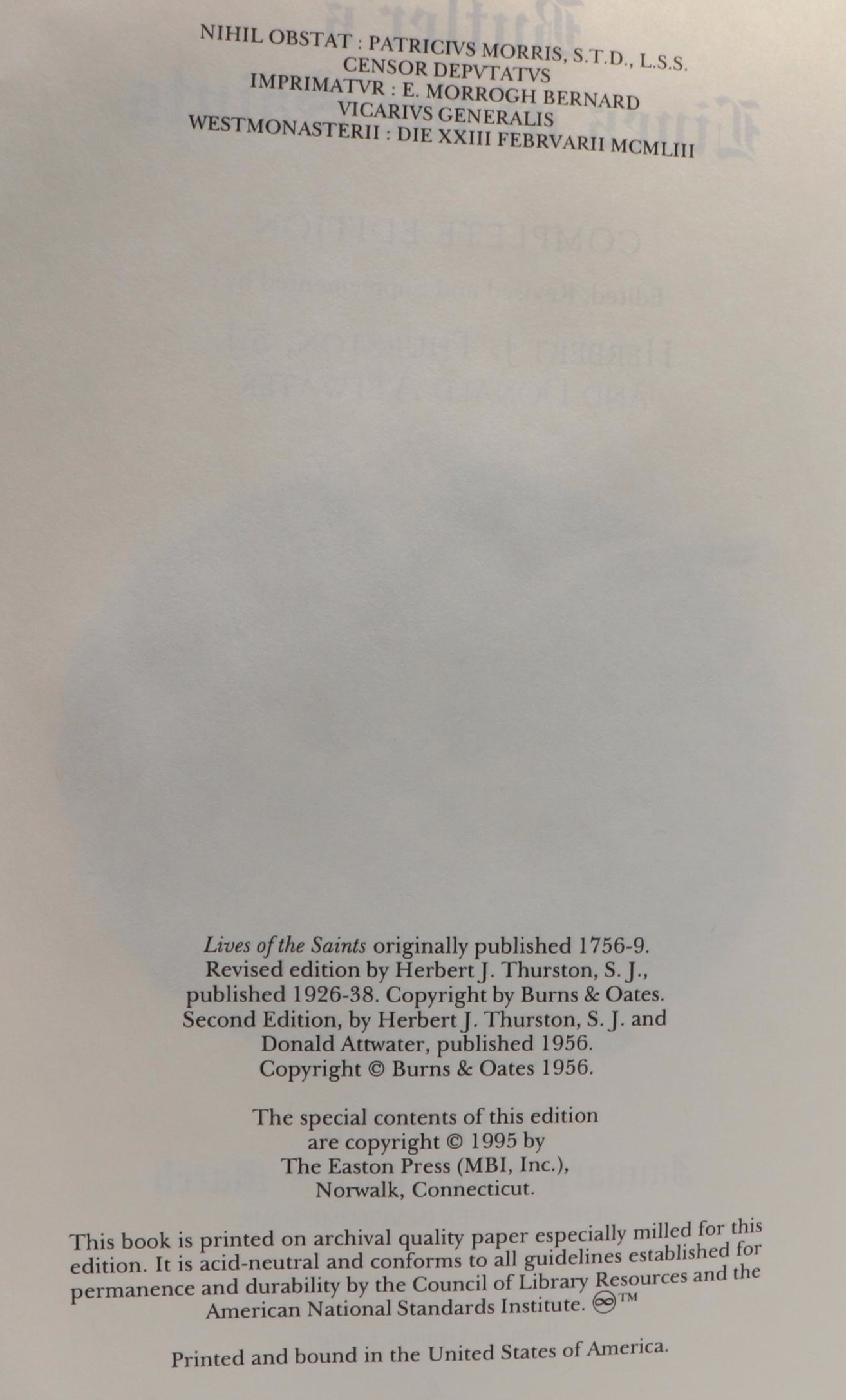 Easton Press "Butler's Lives of the Saints" Complete Four-Volume Set, 1995