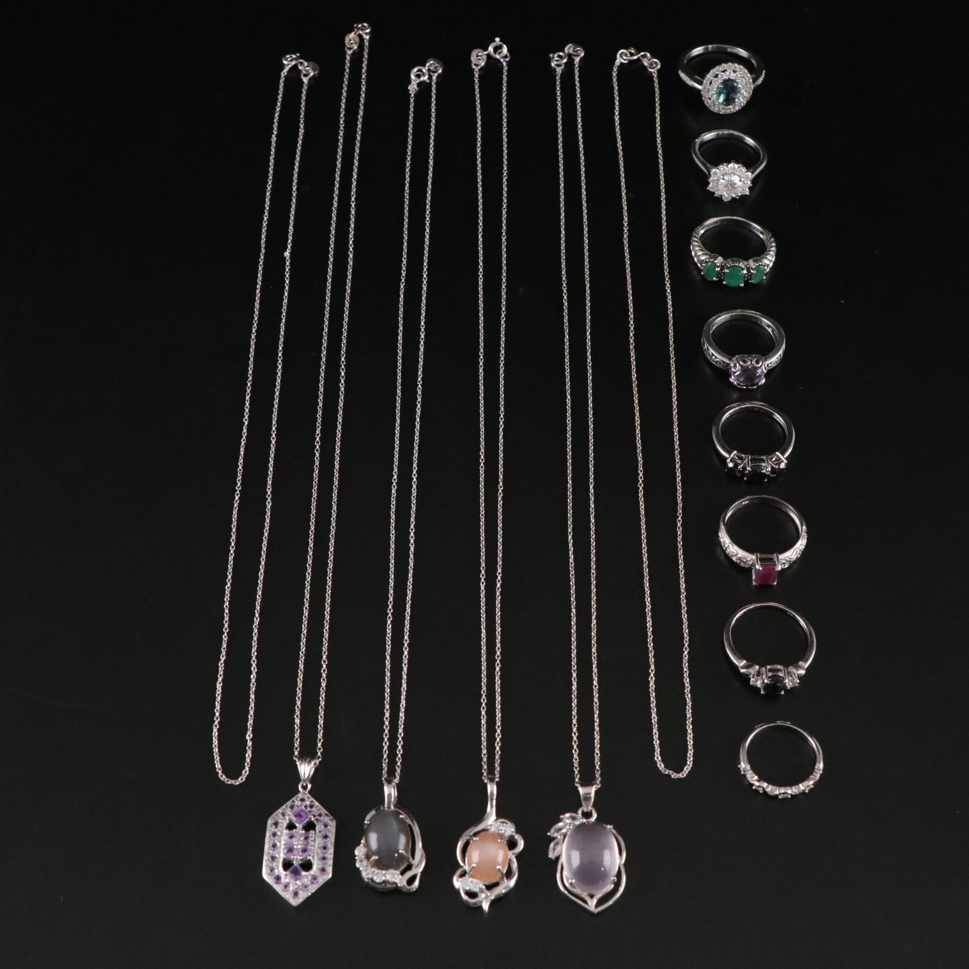 14 Assorted Sterling Silver Rings and Necklaces