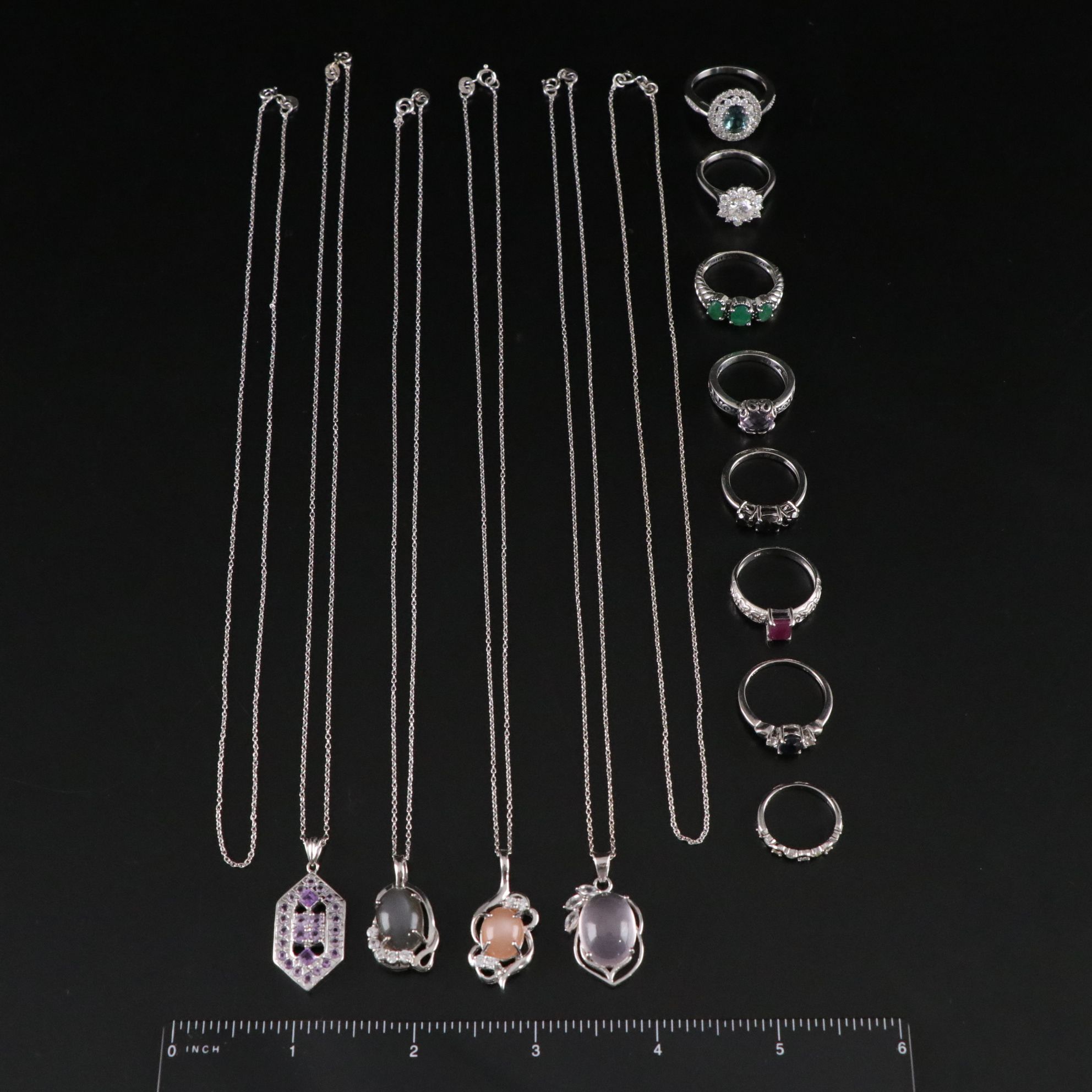 14 Assorted Sterling Silver Rings and Necklaces