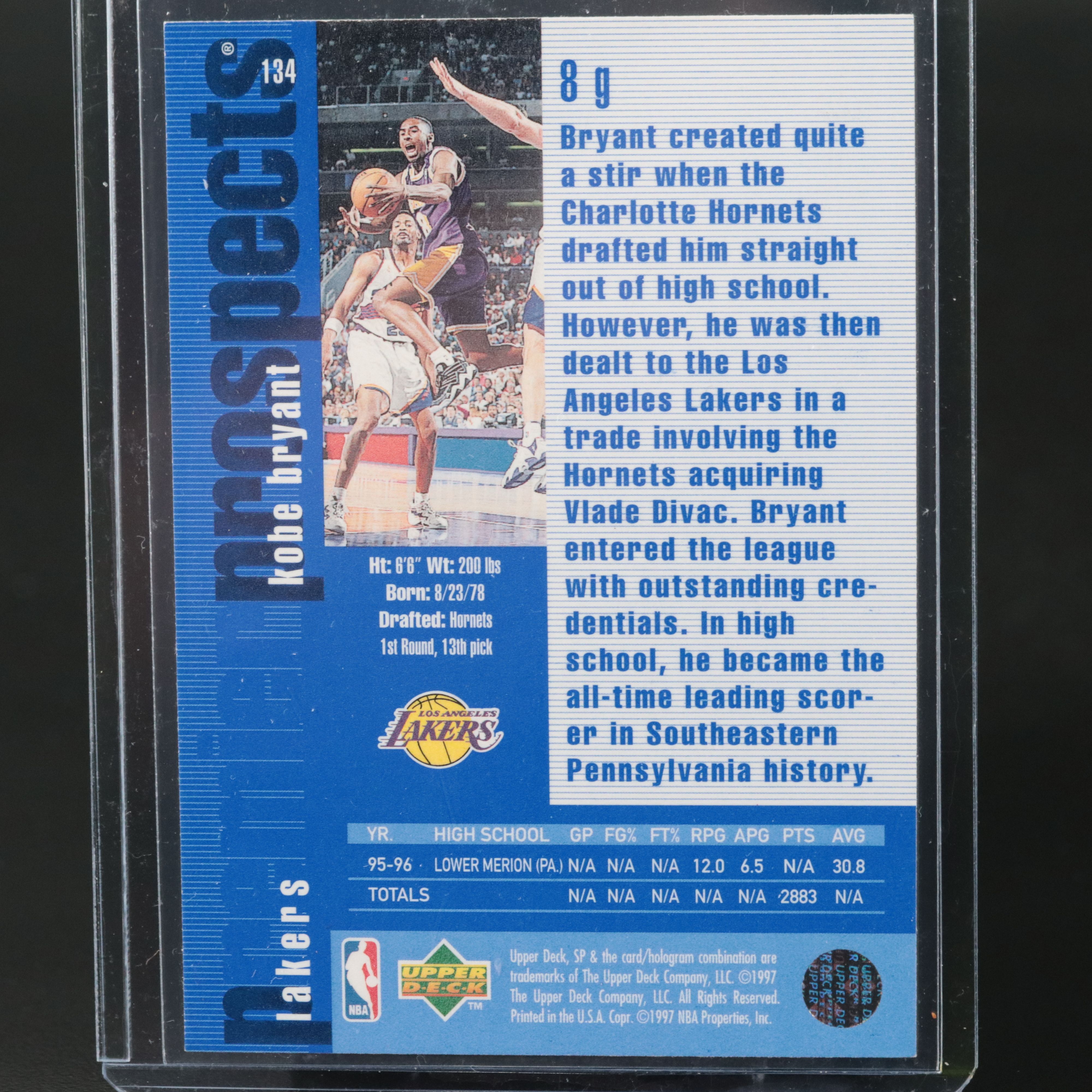 1996-97 SP Kobe Bryant Los Angeles Lakers Rookie Card