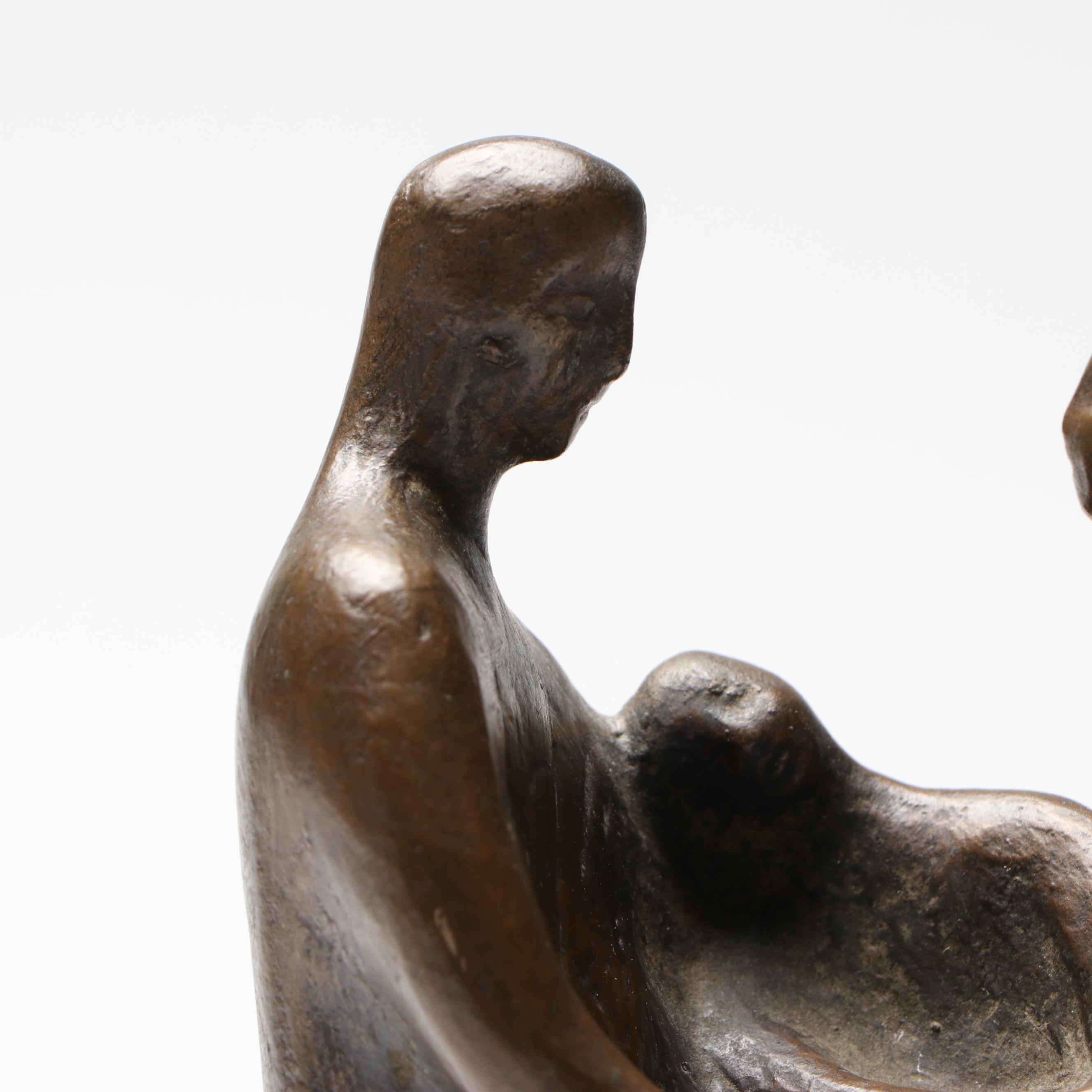 Signed Modernist Style Bronzed Resin Family, Style of Henry Moore