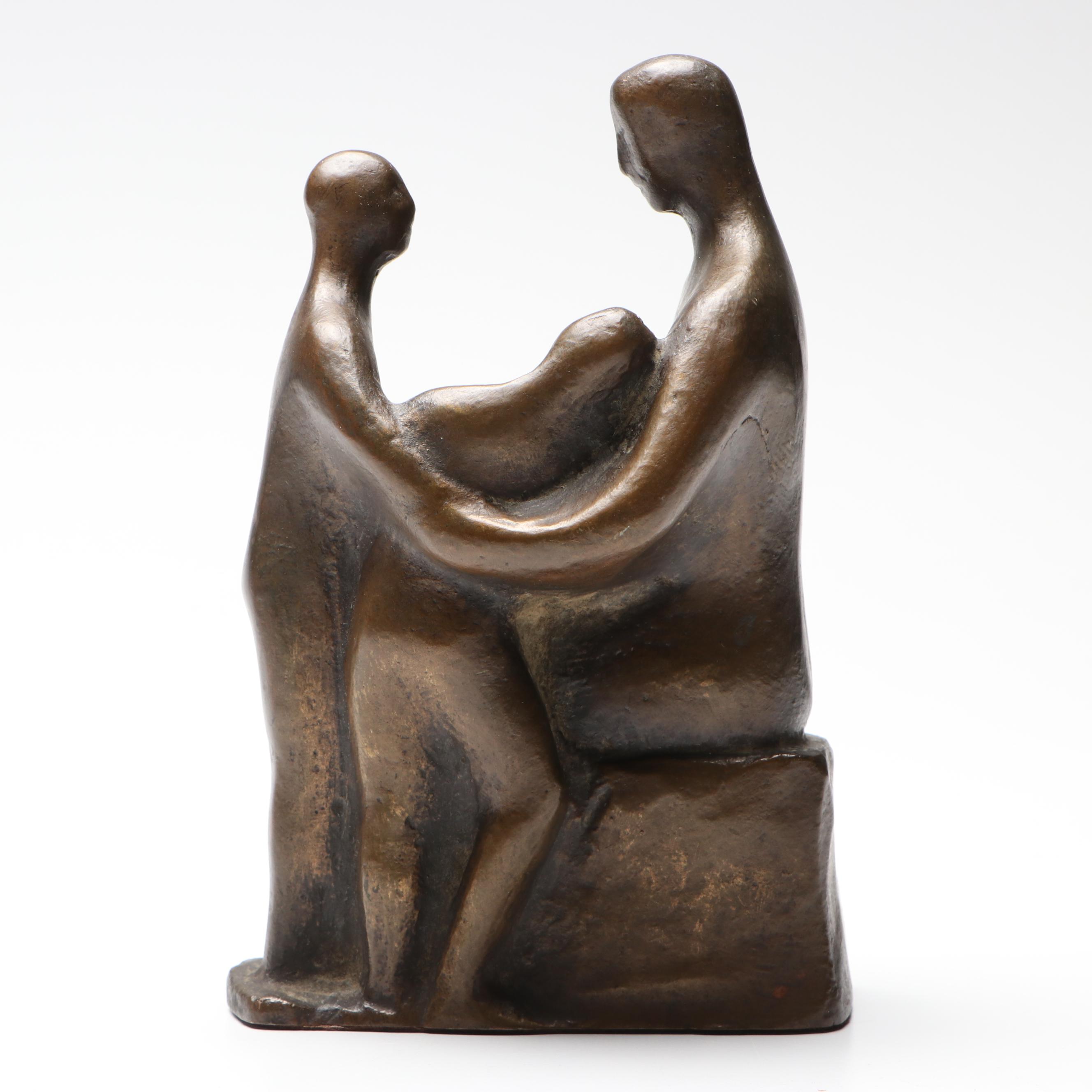 Signed Modernist Style Bronzed Resin Family, Style of Henry Moore