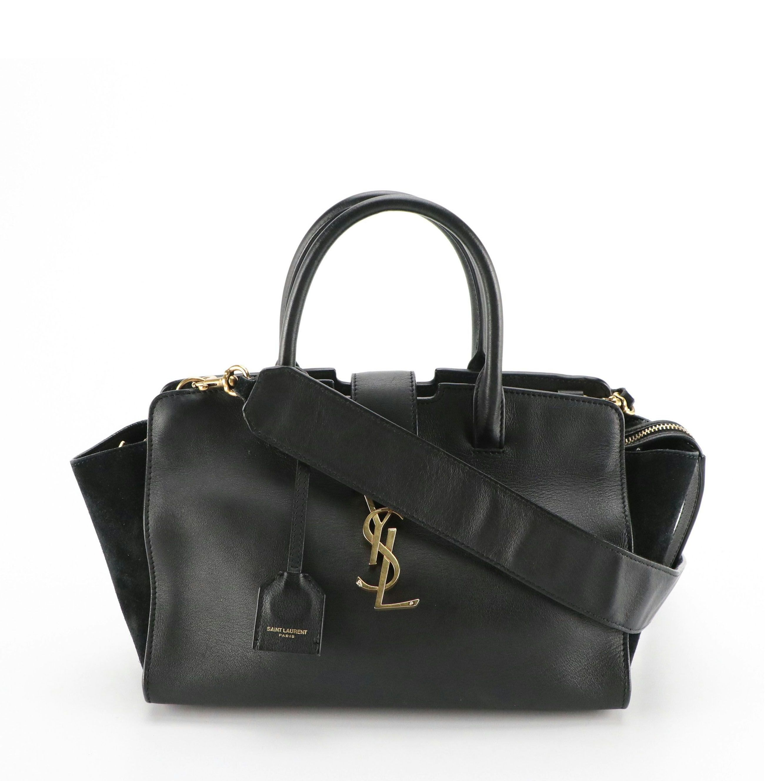 Yves Saint Laurent Black Calfskin Leather and Suede YSL Cabas Two-Way Bag