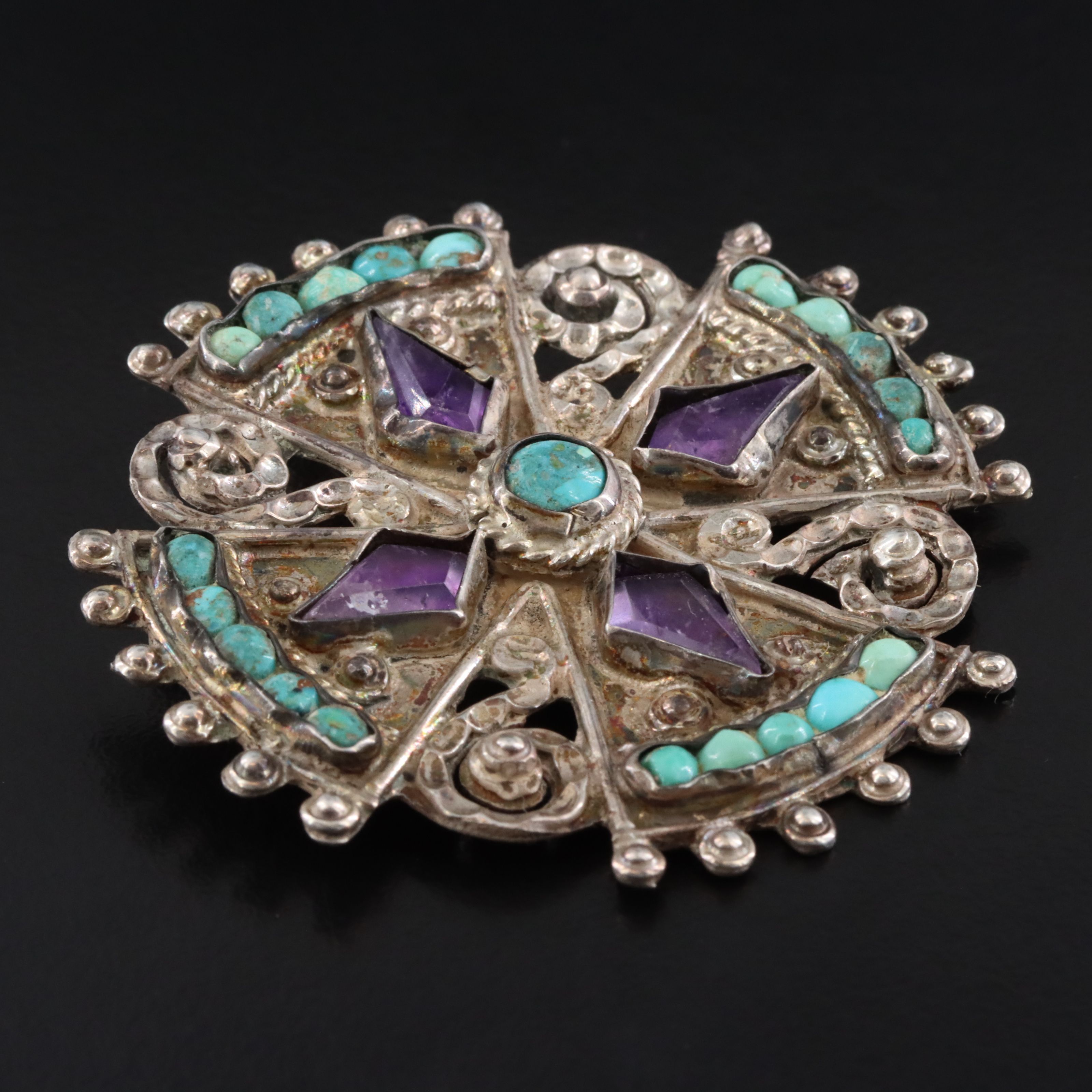 Ricardo Salas for Matilde Eugenia Poulat Sterling Gemstone Converter Brooch