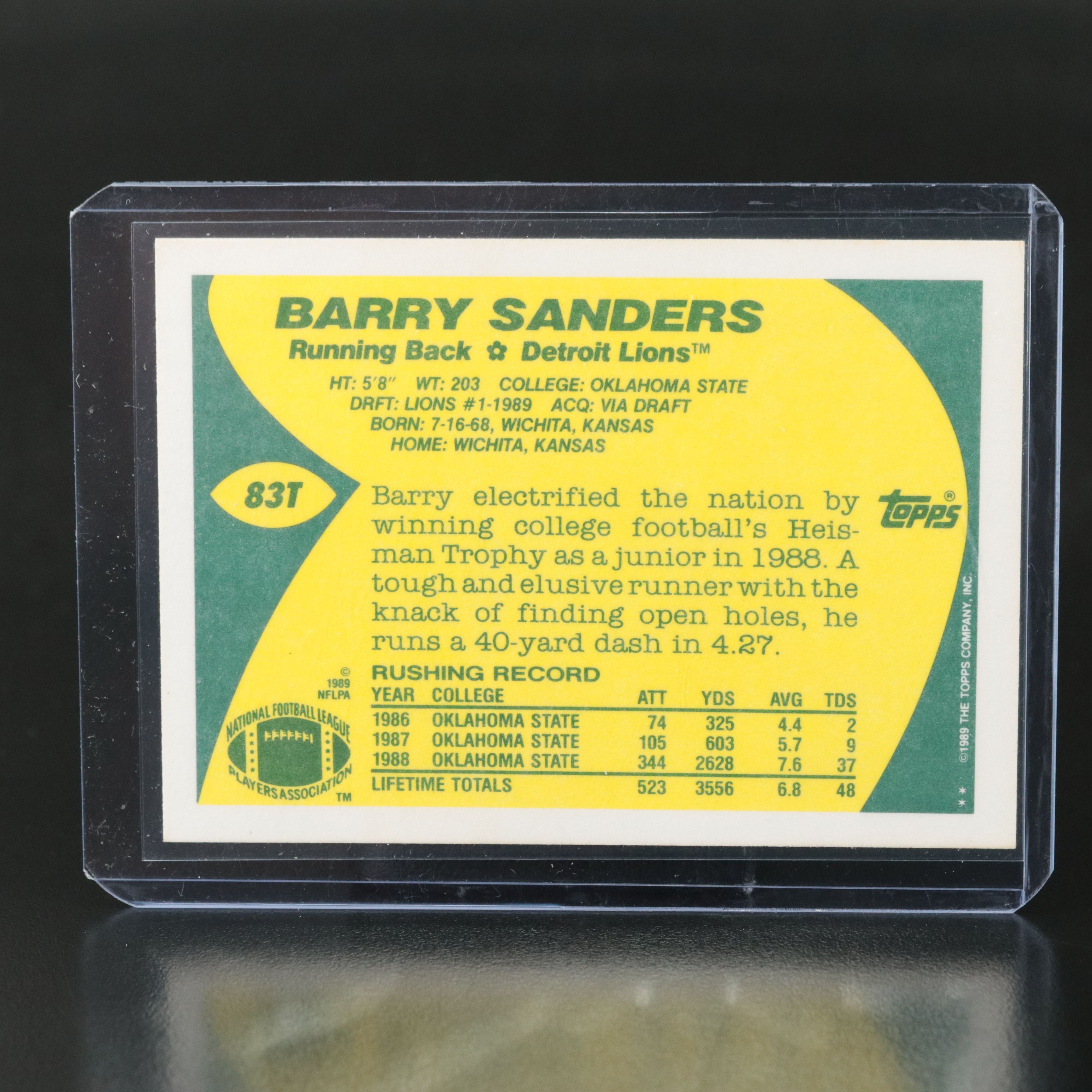 1989 Topps Traded Barry Sanders Detroit Lions Rookie Football Card