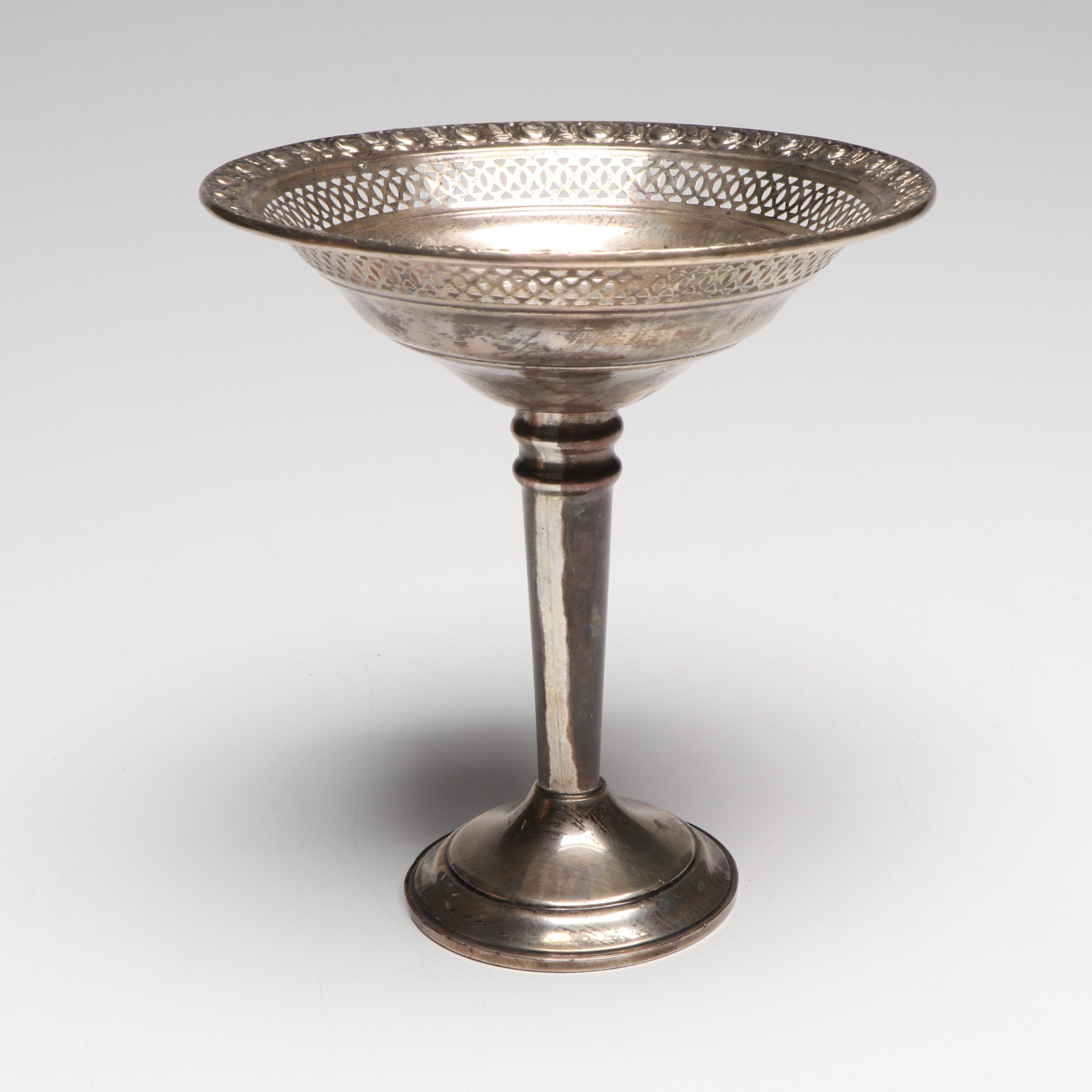 Sterling Silver Reticulated Compote with F. B. Rodgers Silver Plate Snuffer