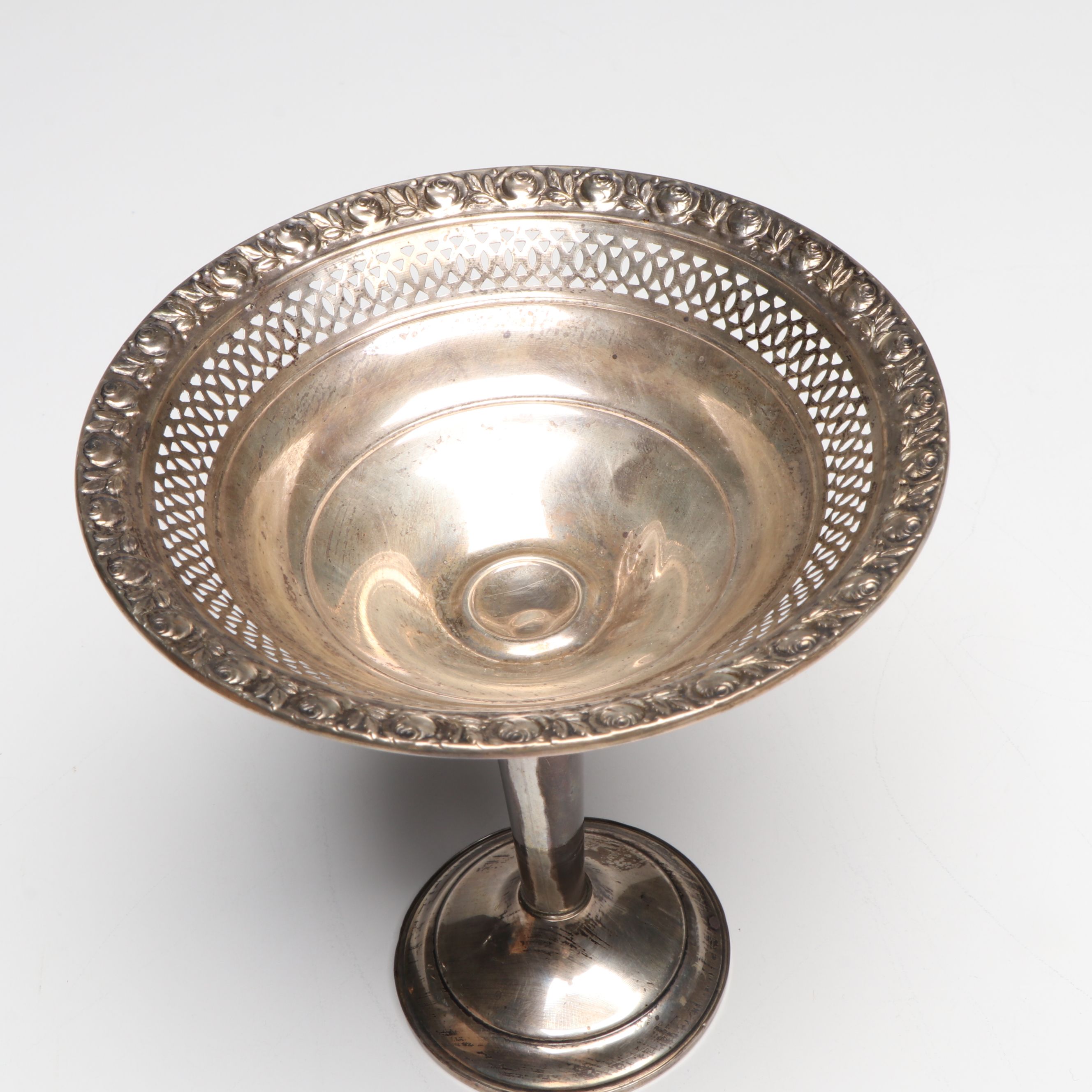 Sterling Silver Reticulated Compote with F. B. Rodgers Silver Plate Snuffer