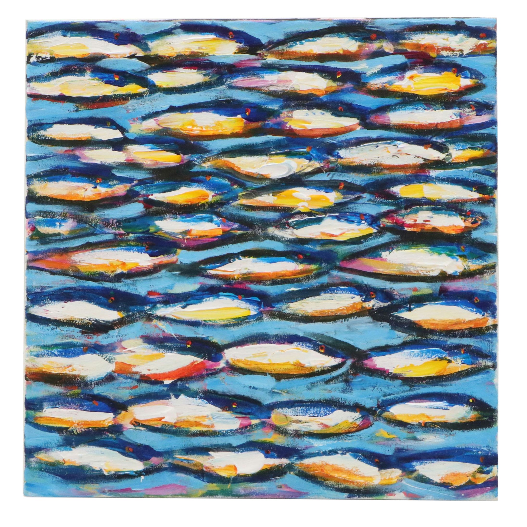 Elle Raines Stylized Acrylic Painting "School of Sardines #16," 21st Century