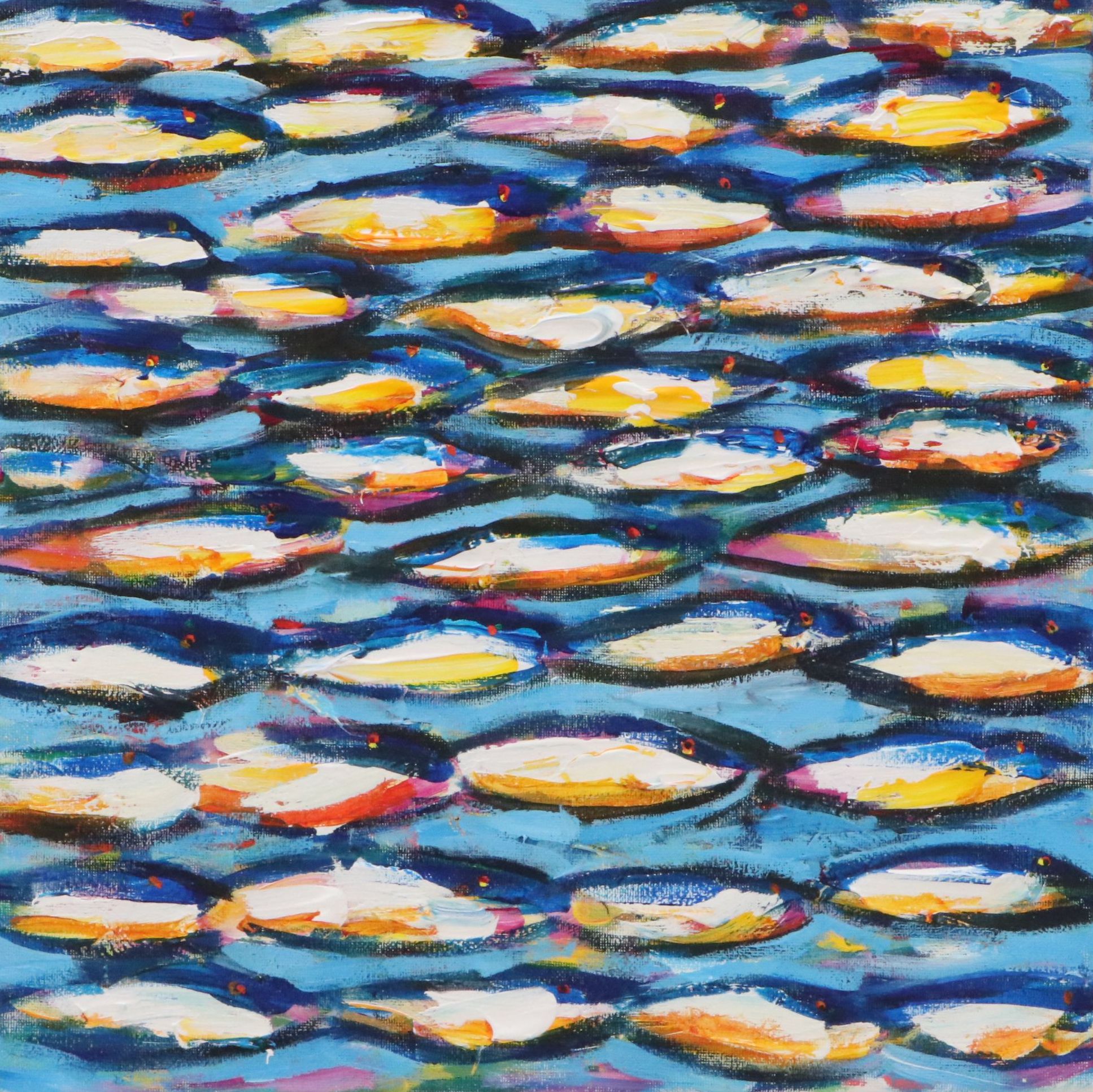 Elle Raines Stylized Acrylic Painting "School of Sardines #16," 21st Century