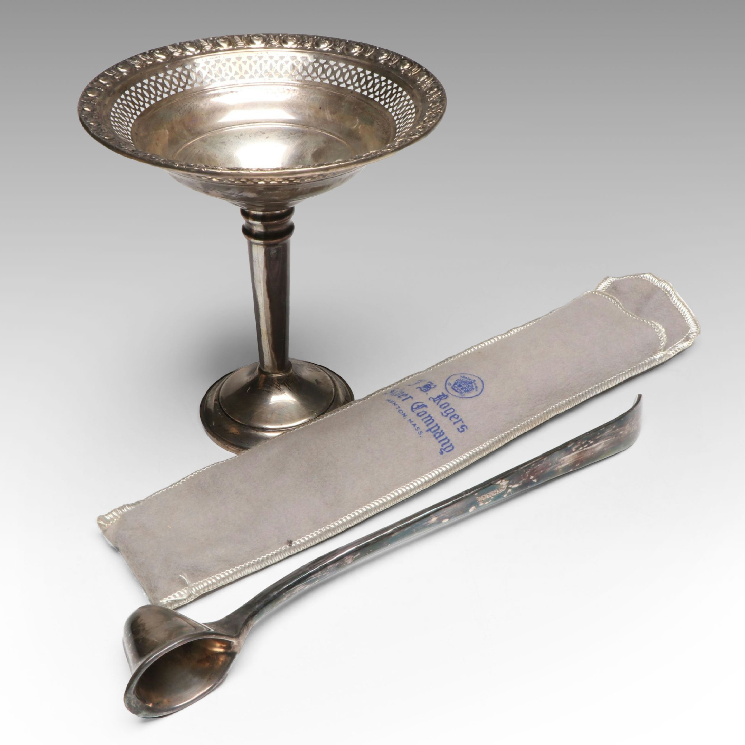 Sterling Silver Reticulated Compote with F. B. Rodgers Silver Plate Snuffer