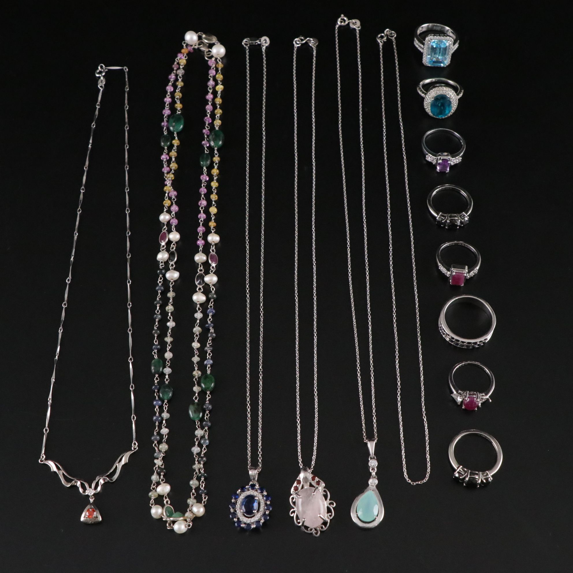 14 Assorted Sterling Silver Rings and Necklaces