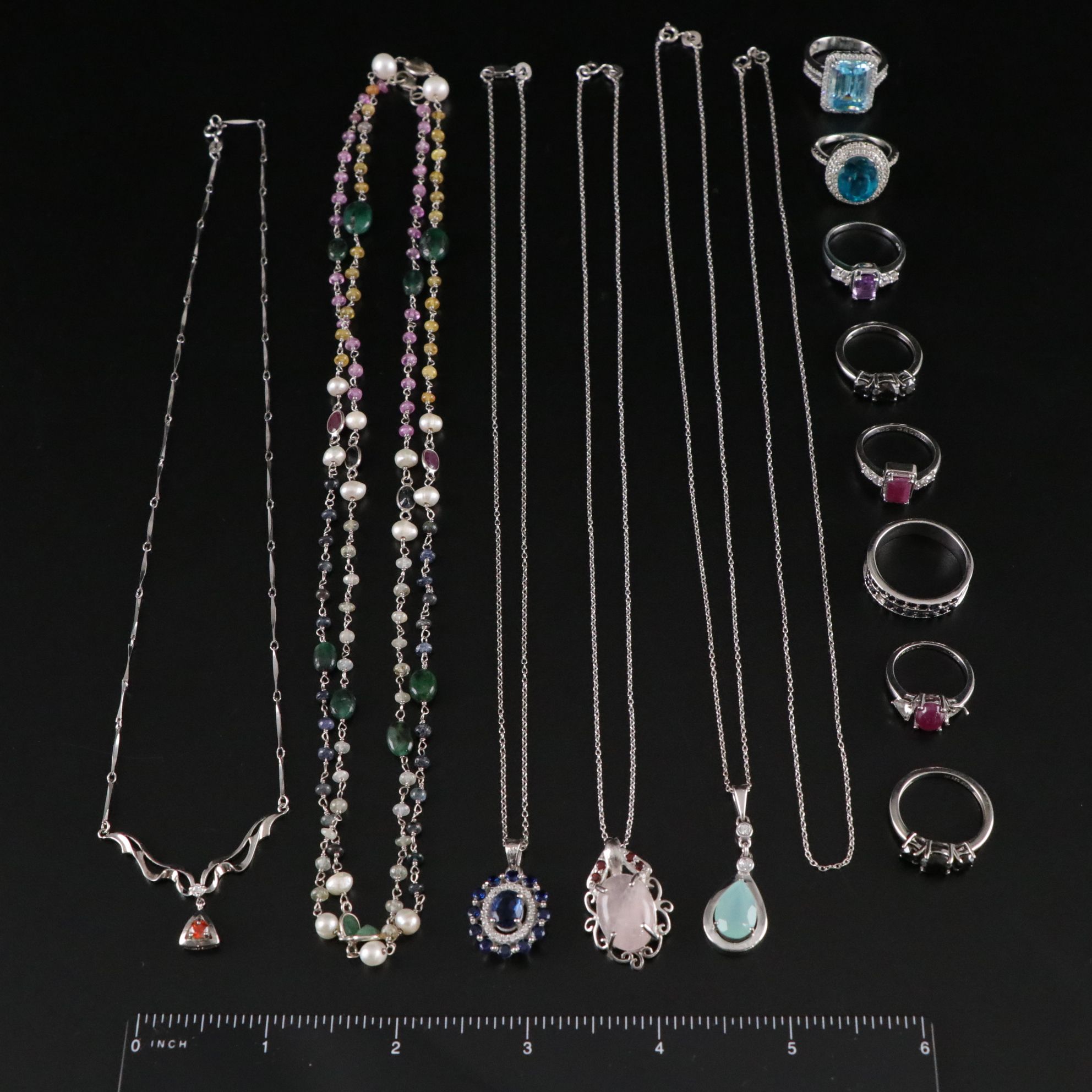 14 Assorted Sterling Silver Rings and Necklaces