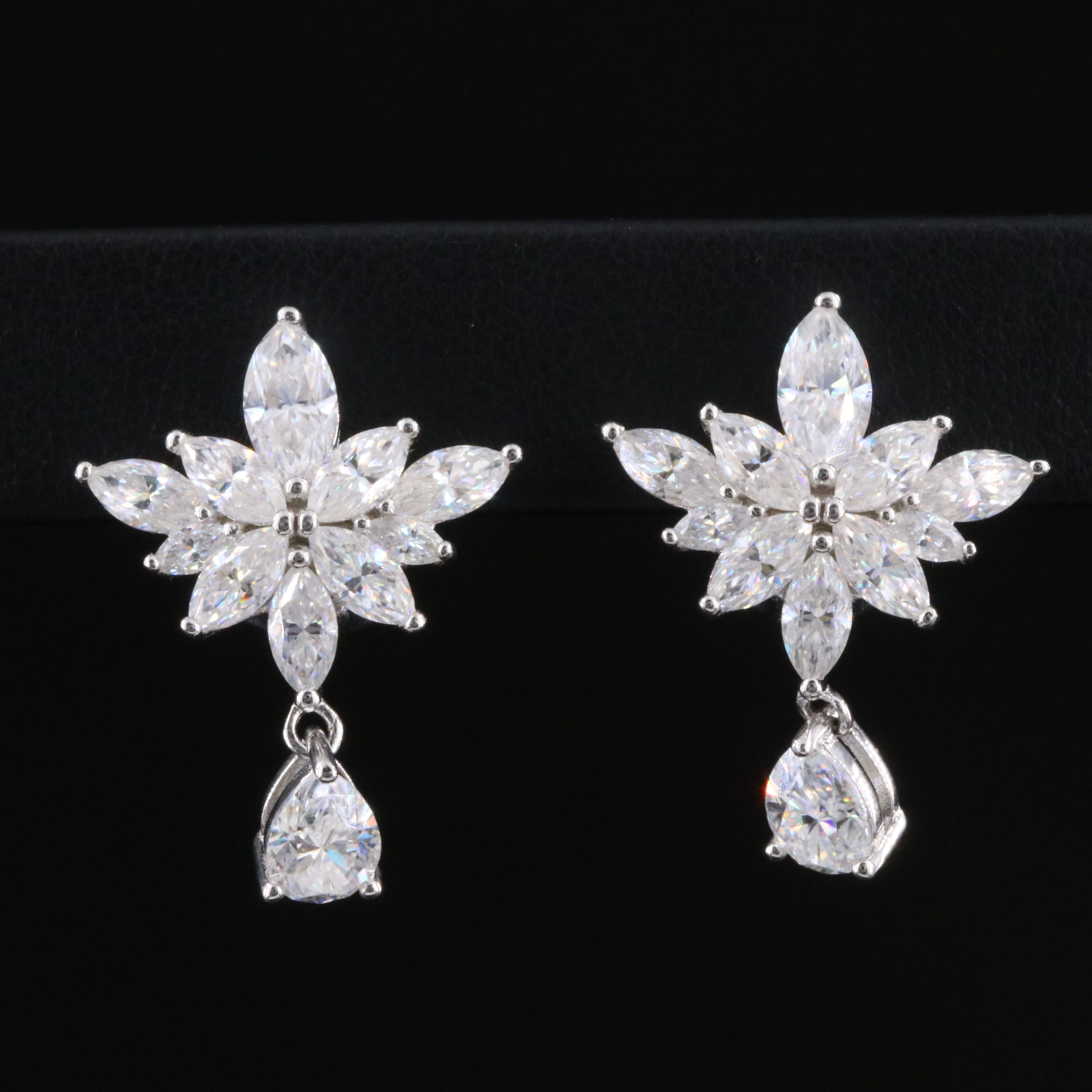 Sterling Moissanite Cluster Drop Earring