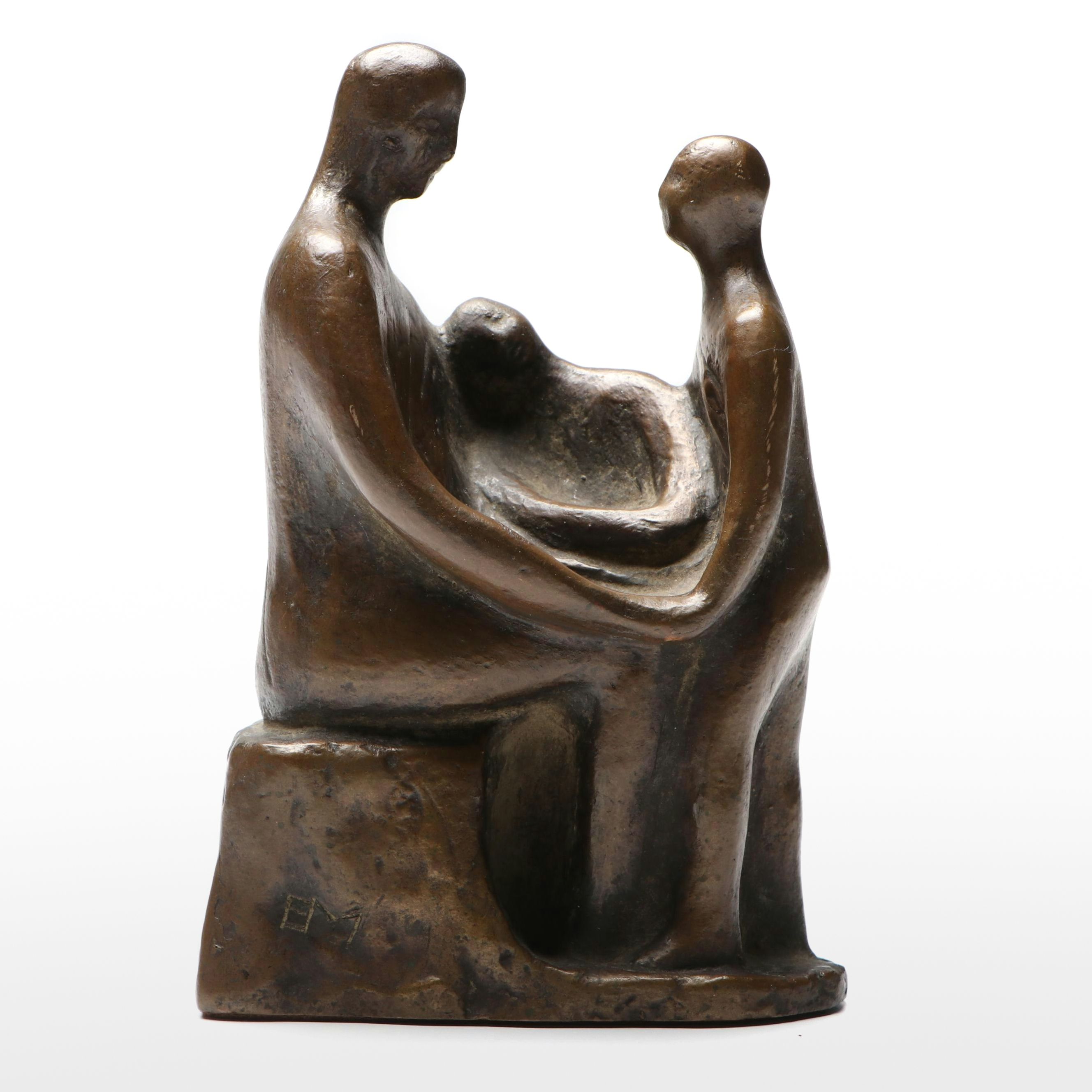 Signed Modernist Style Bronzed Resin Family, Style of Henry Moore