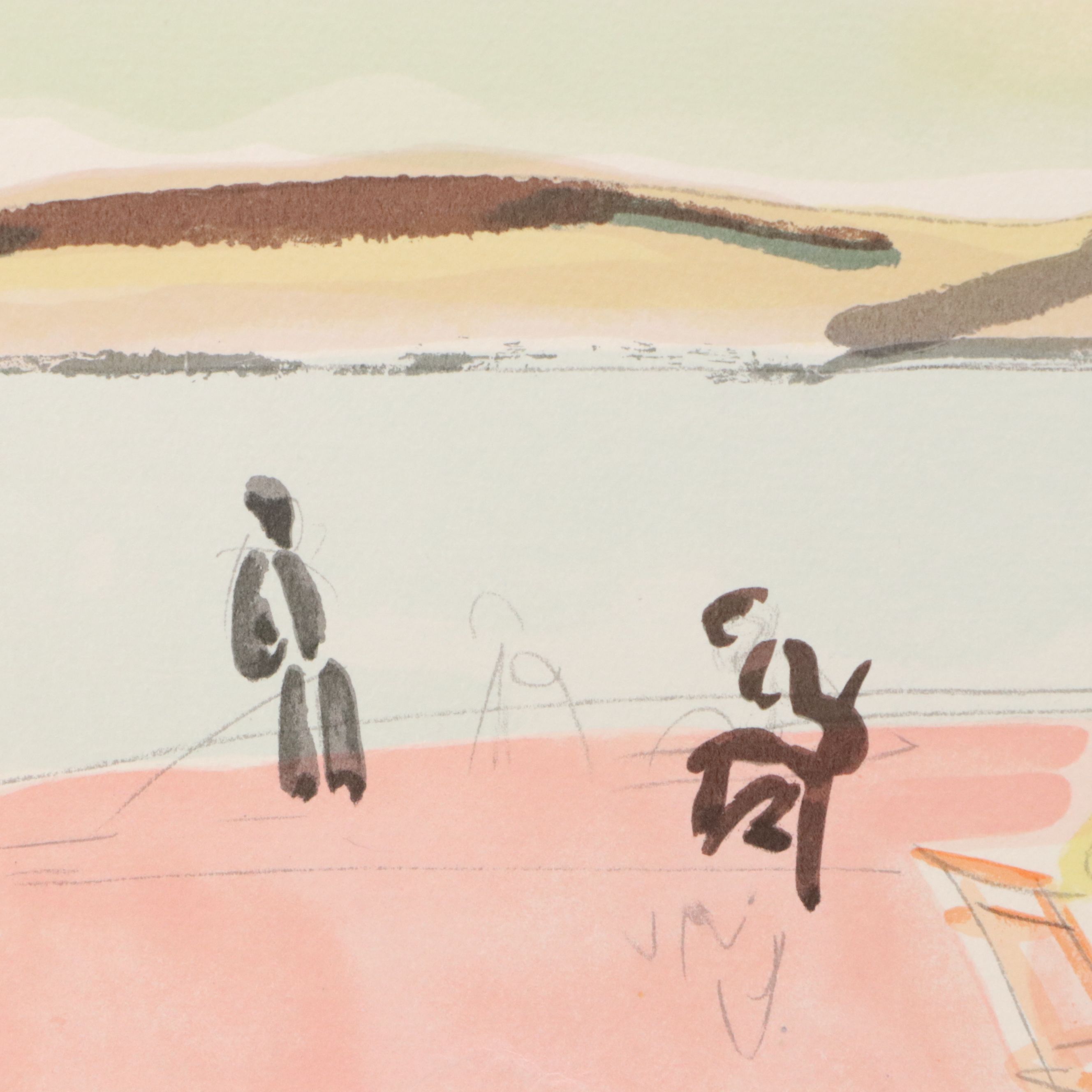 Shimshon Holtzman Color Lithograph "Cafe on the Sea of Galilee," Late 20th C.