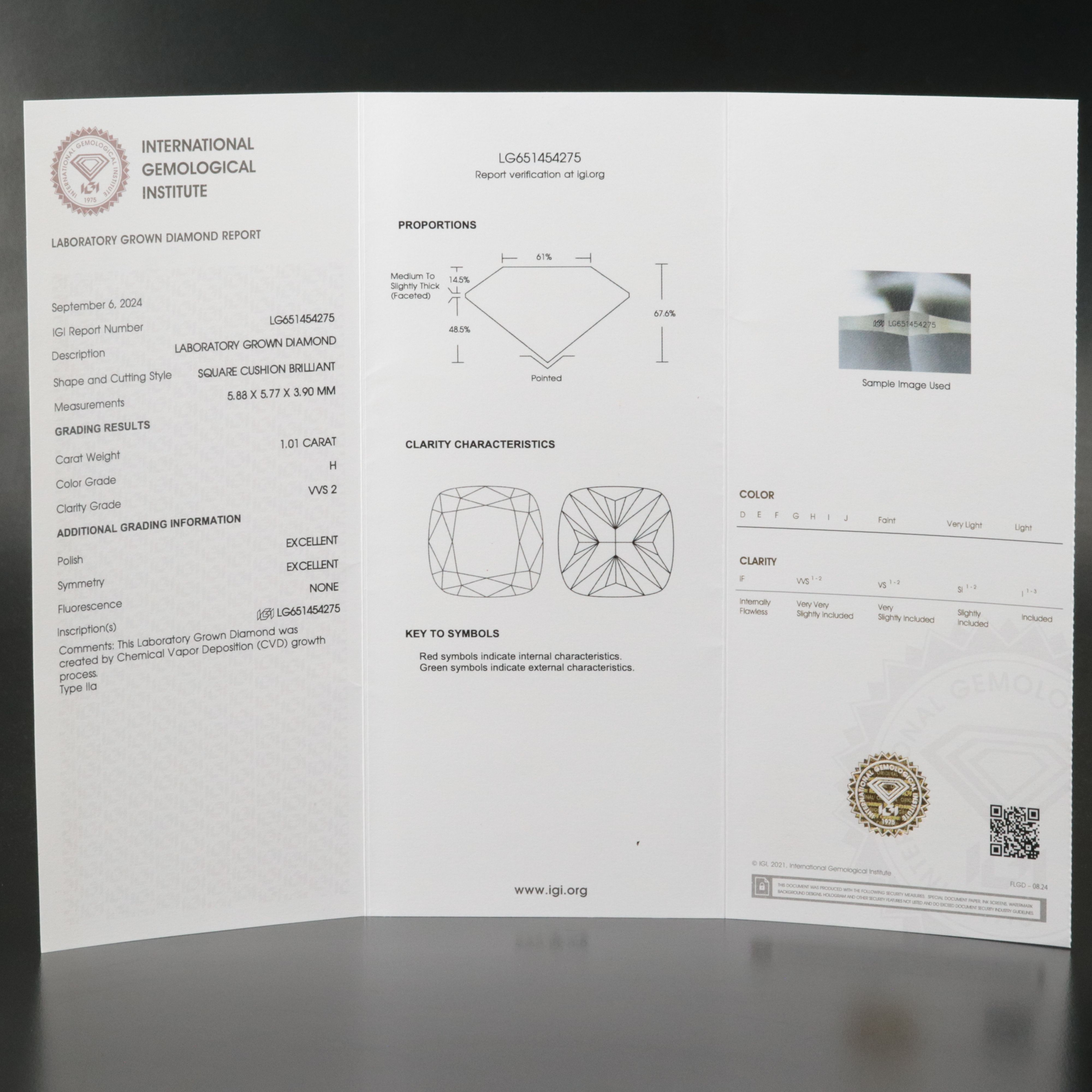 Loose 1.01 CT Lab Grown Diamond with IGI Report