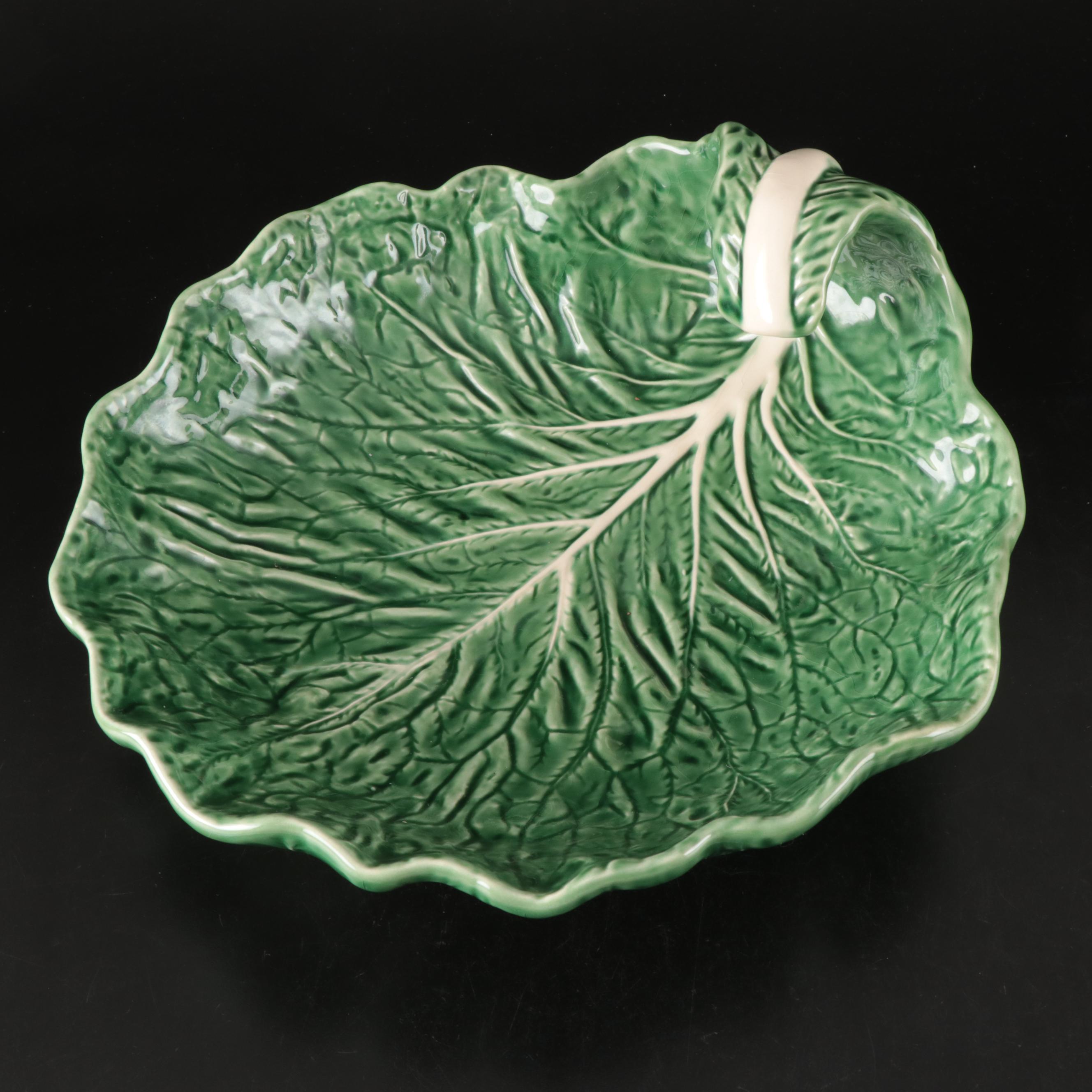 Bordallo Pinheiro "Cabbage" Green Majolica Tray with Other Cake Stand