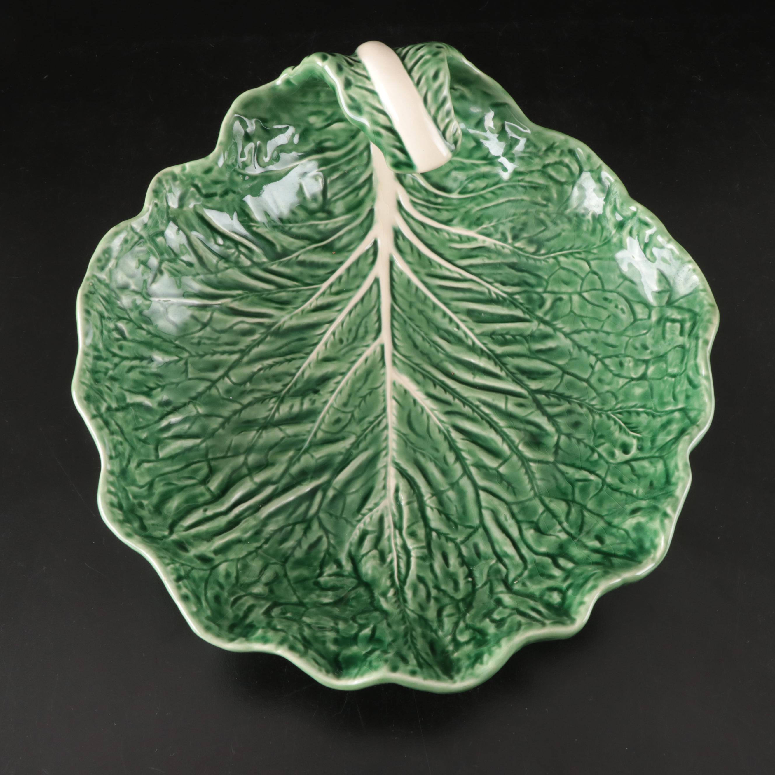 Bordallo Pinheiro "Cabbage" Green Majolica Tray with Other Cake Stand