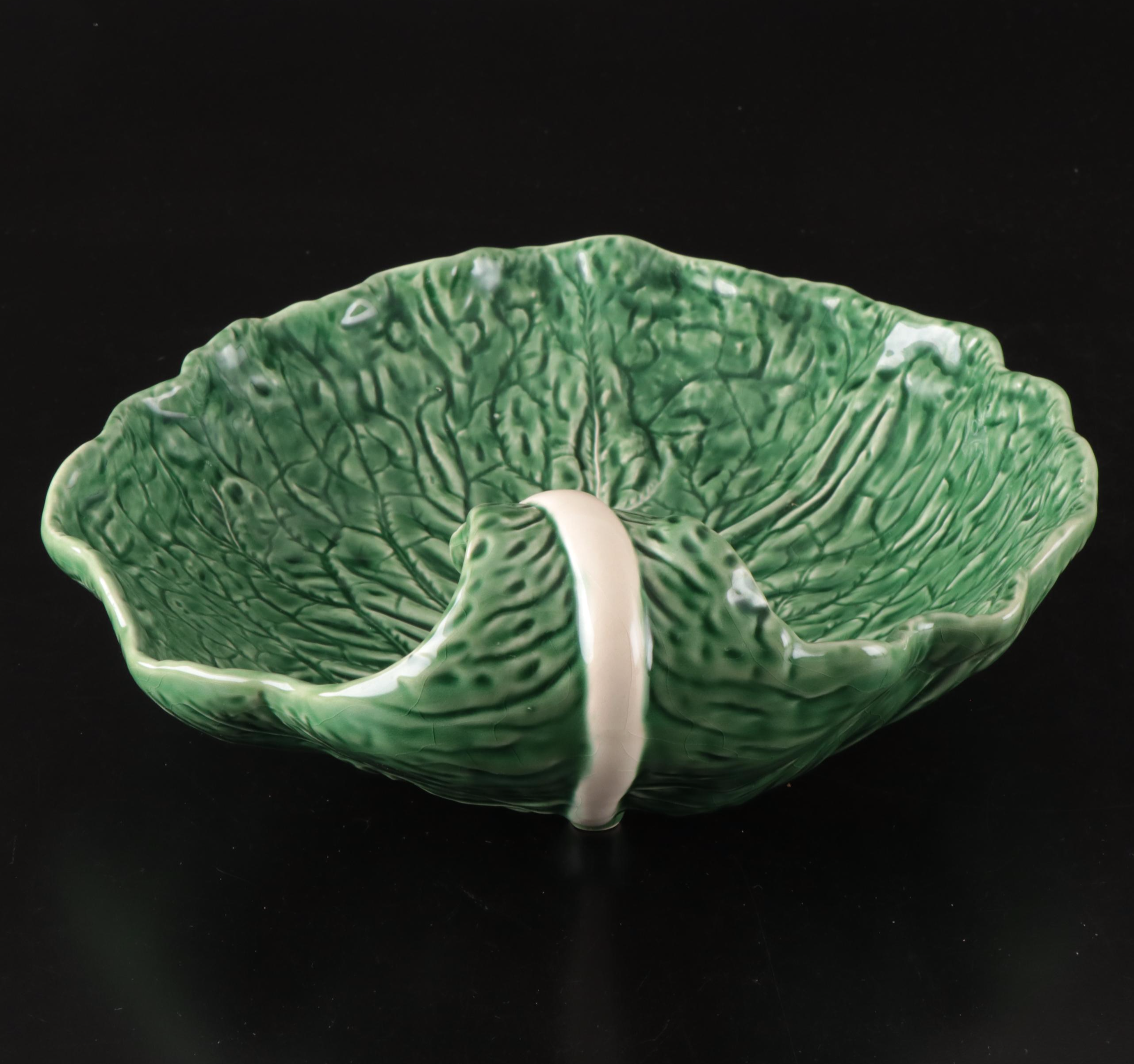 Bordallo Pinheiro "Cabbage" Green Majolica Tray with Other Cake Stand