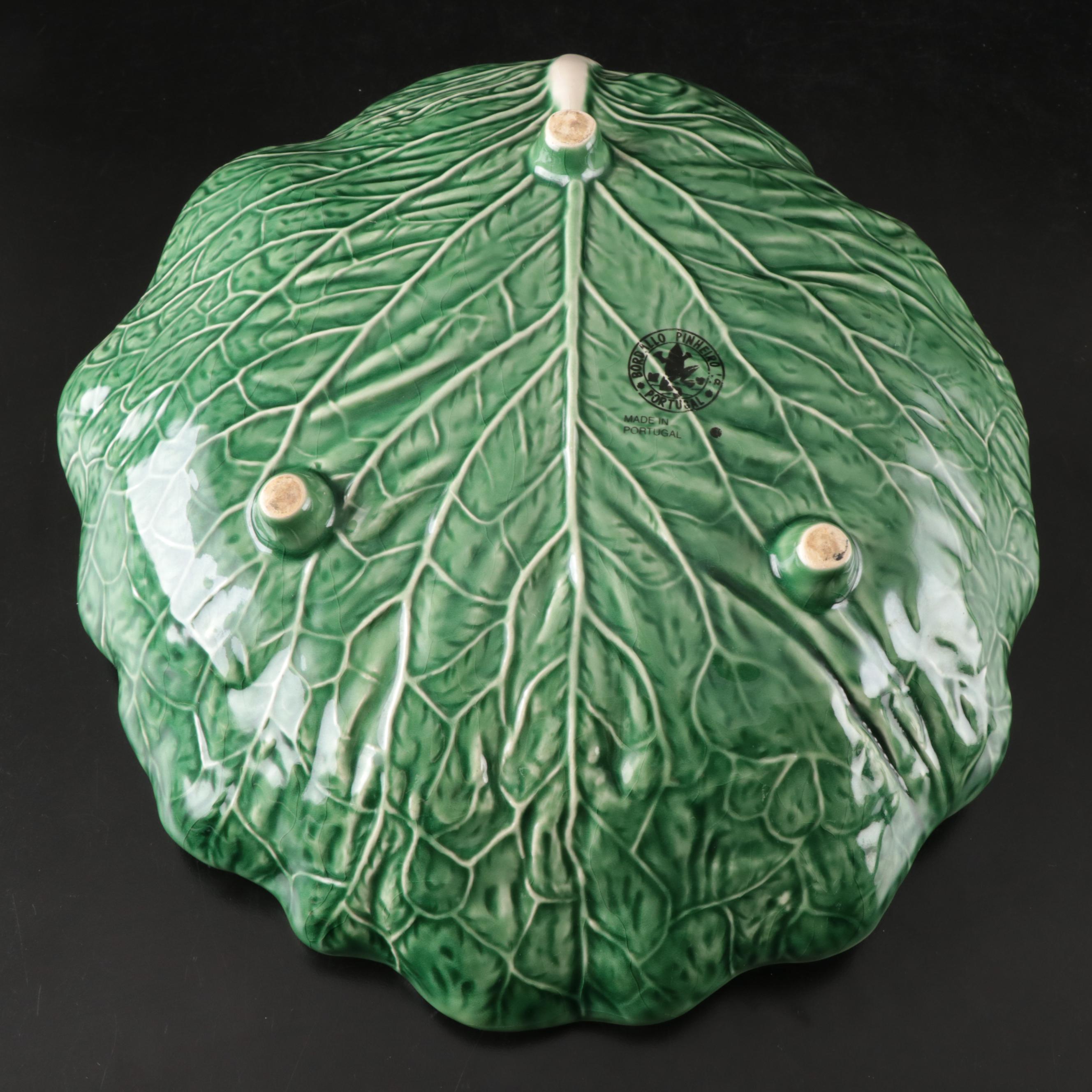Bordallo Pinheiro "Cabbage" Green Majolica Tray with Other Cake Stand