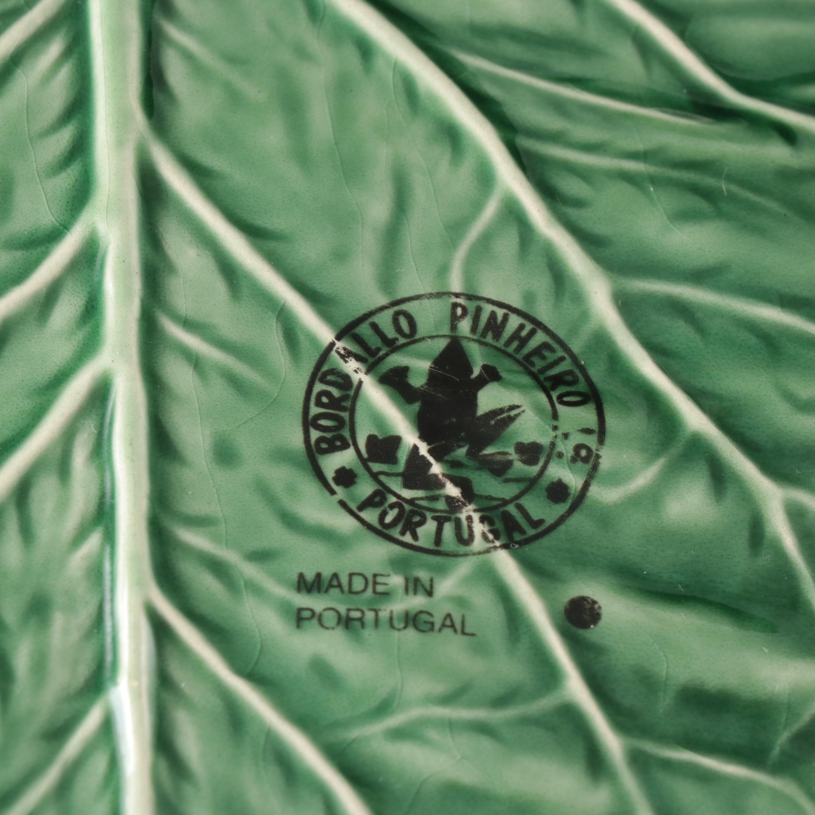 Bordallo Pinheiro "Cabbage" Green Majolica Tray with Other Cake Stand