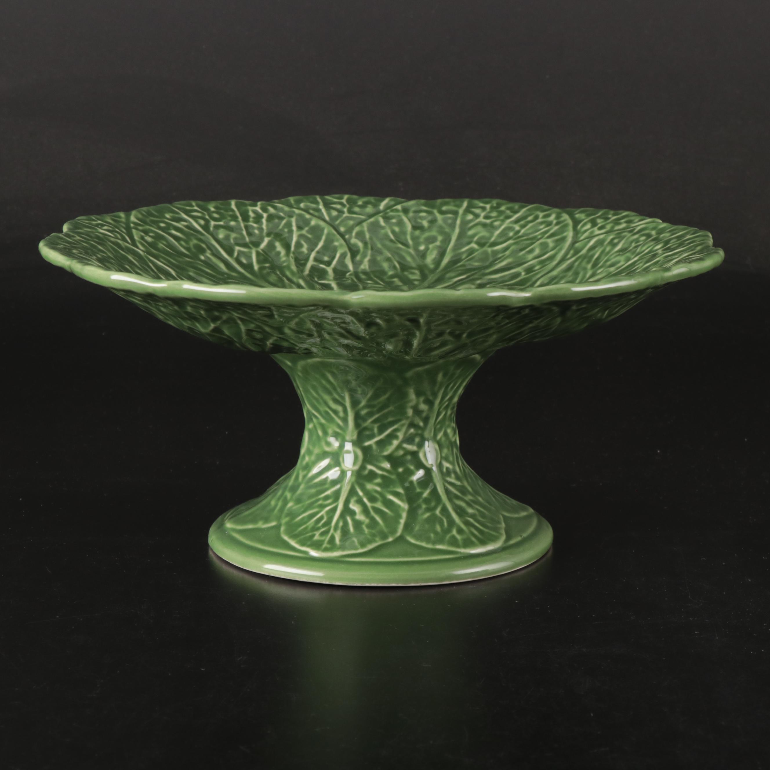 Bordallo Pinheiro "Cabbage" Green Majolica Tray with Other Cake Stand