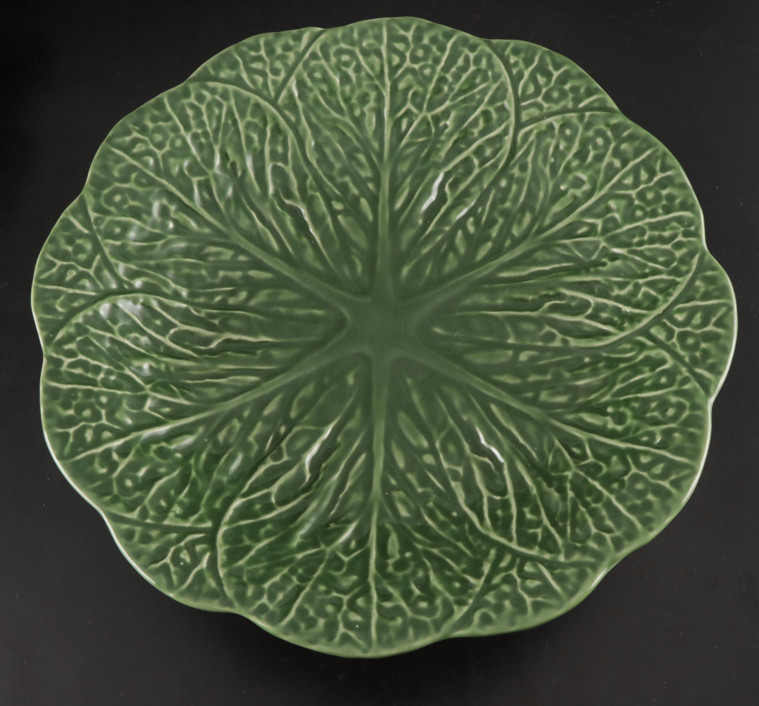 Bordallo Pinheiro "Cabbage" Green Majolica Tray with Other Cake Stand