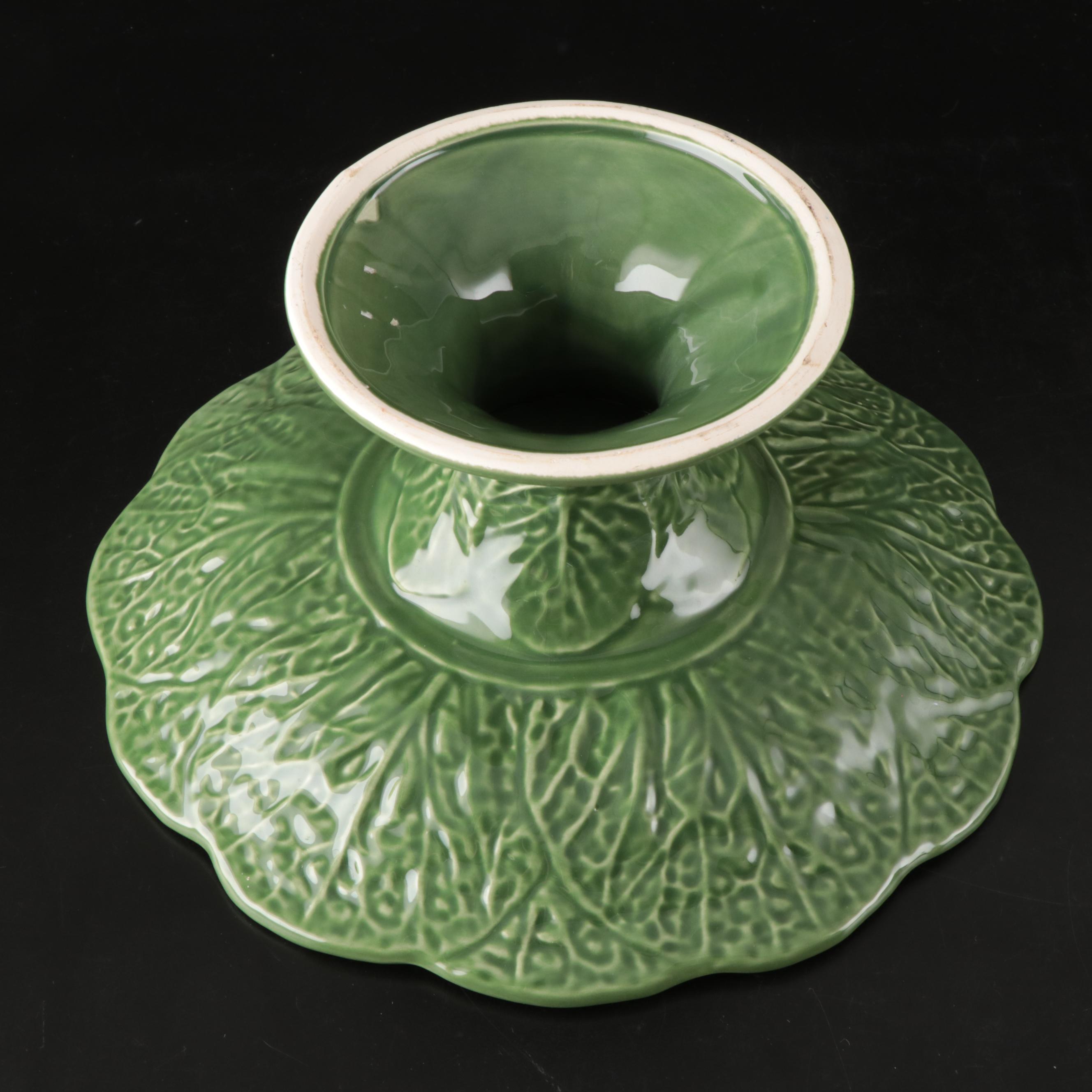 Bordallo Pinheiro "Cabbage" Green Majolica Tray with Other Cake Stand