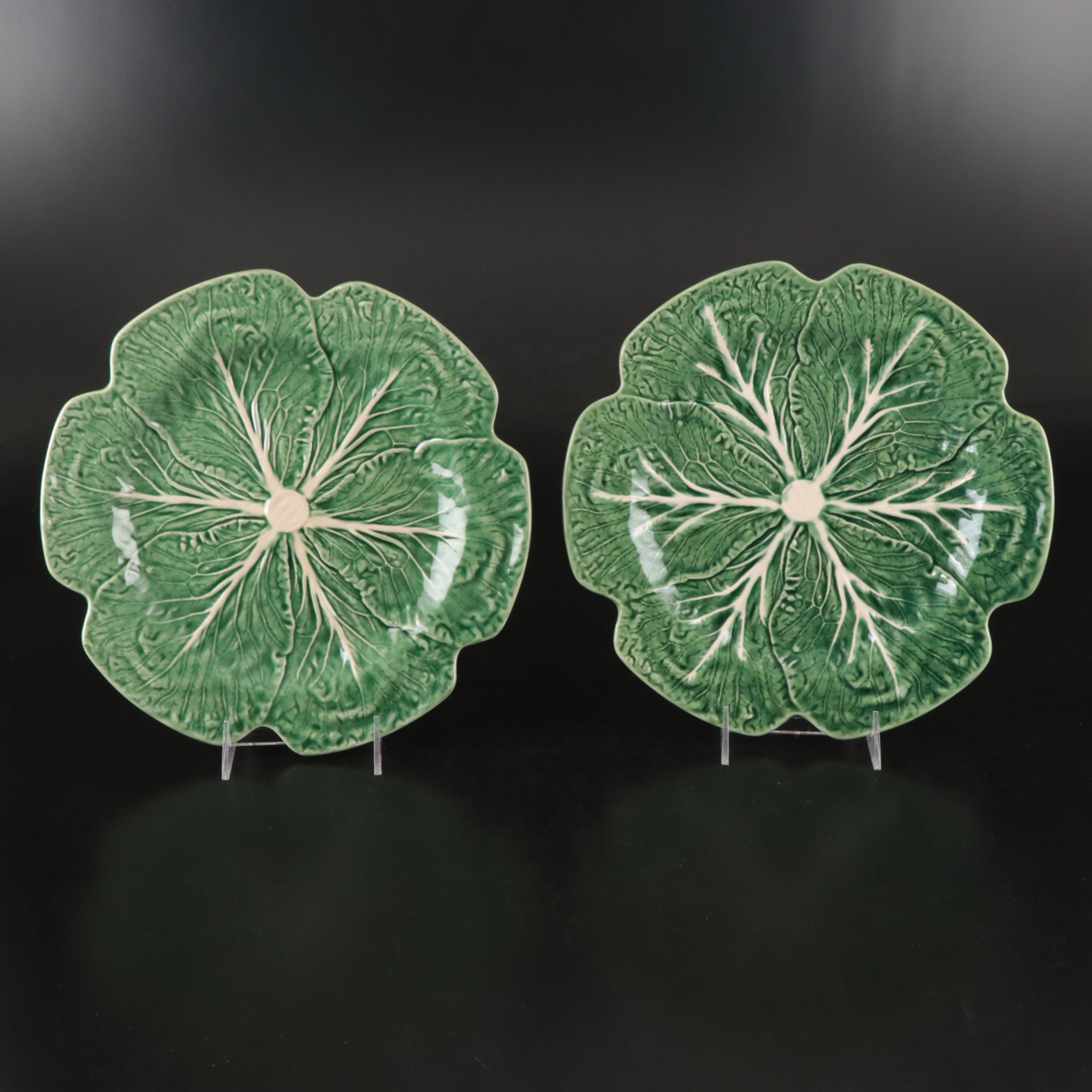 Bordallo Pinheiro "Cabbage" Green Majolica Bowl and Chargers