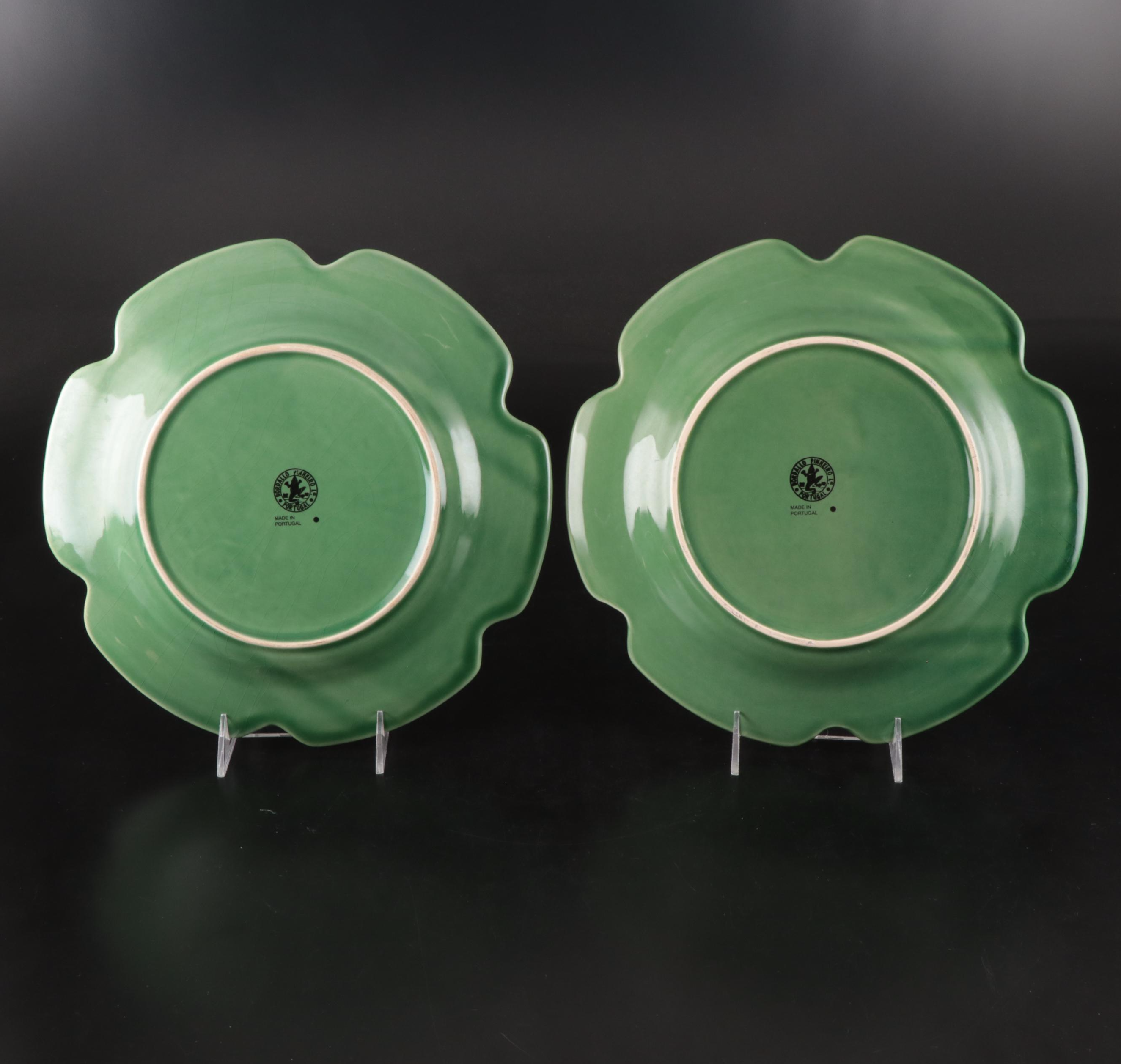 Bordallo Pinheiro "Cabbage" Green Majolica Bowl and Chargers