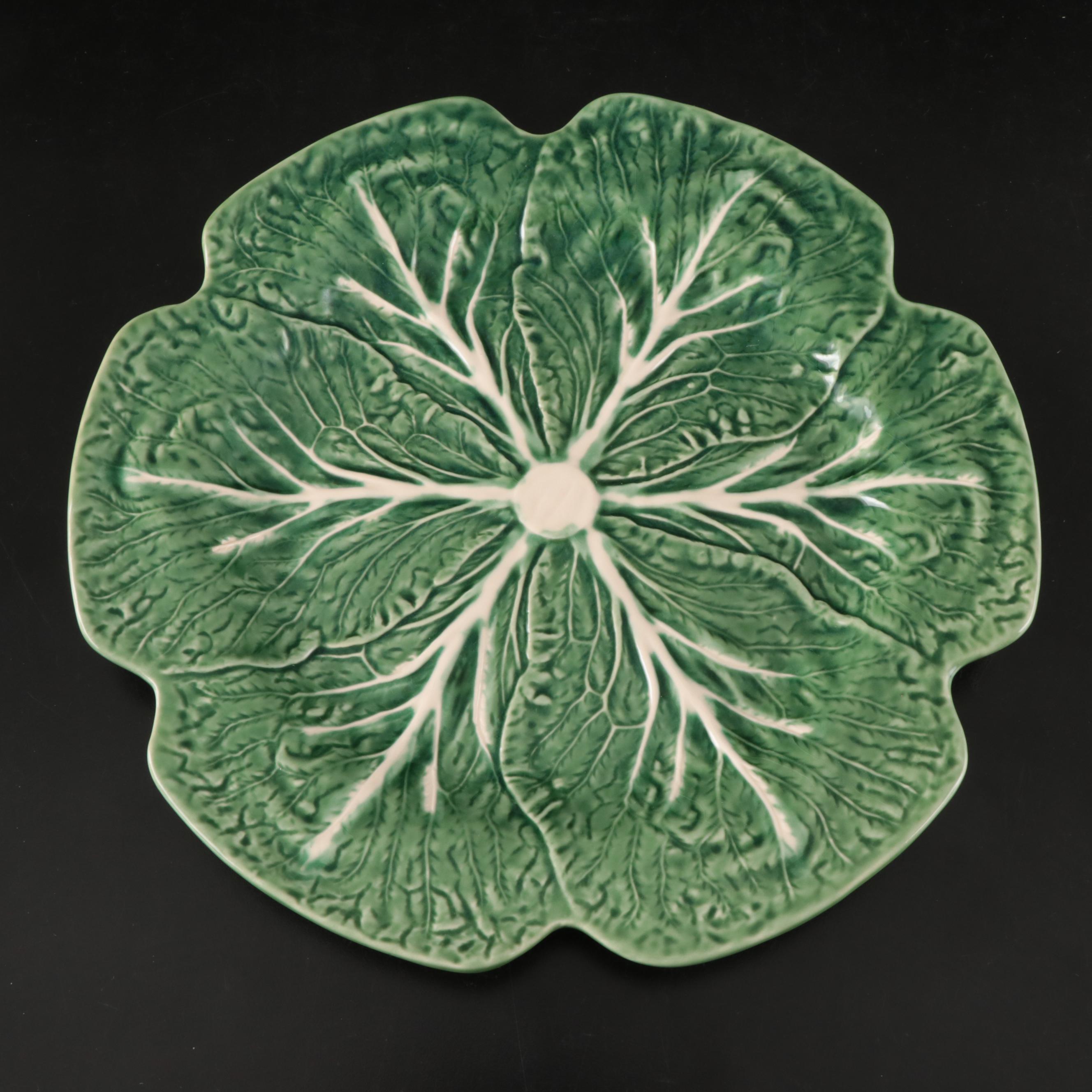 Bordallo Pinheiro "Cabbage" Green Majolica Bowl and Chargers
