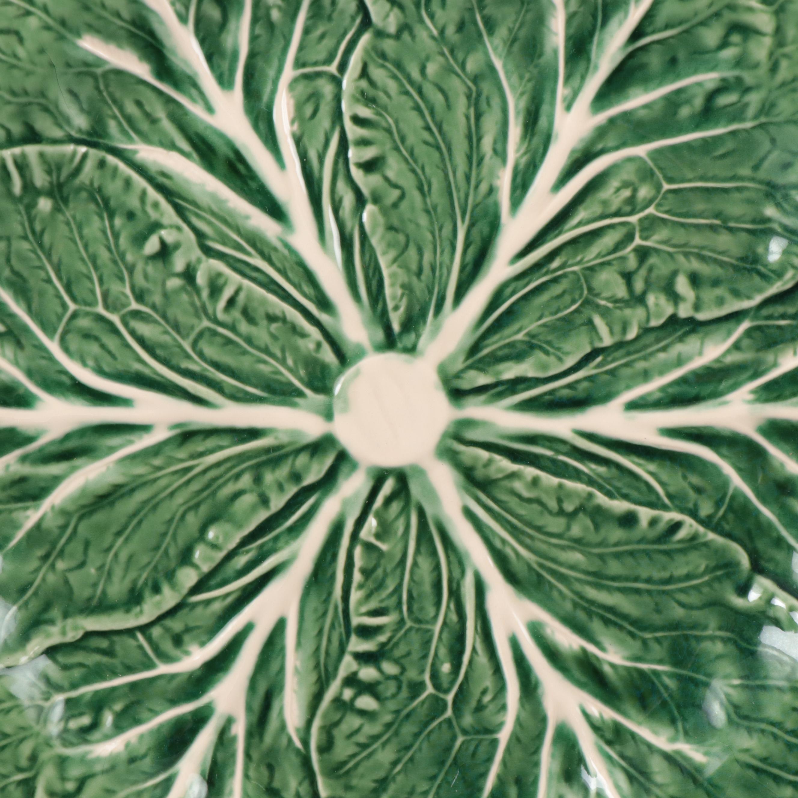 Bordallo Pinheiro "Cabbage" Green Majolica Bowl and Chargers