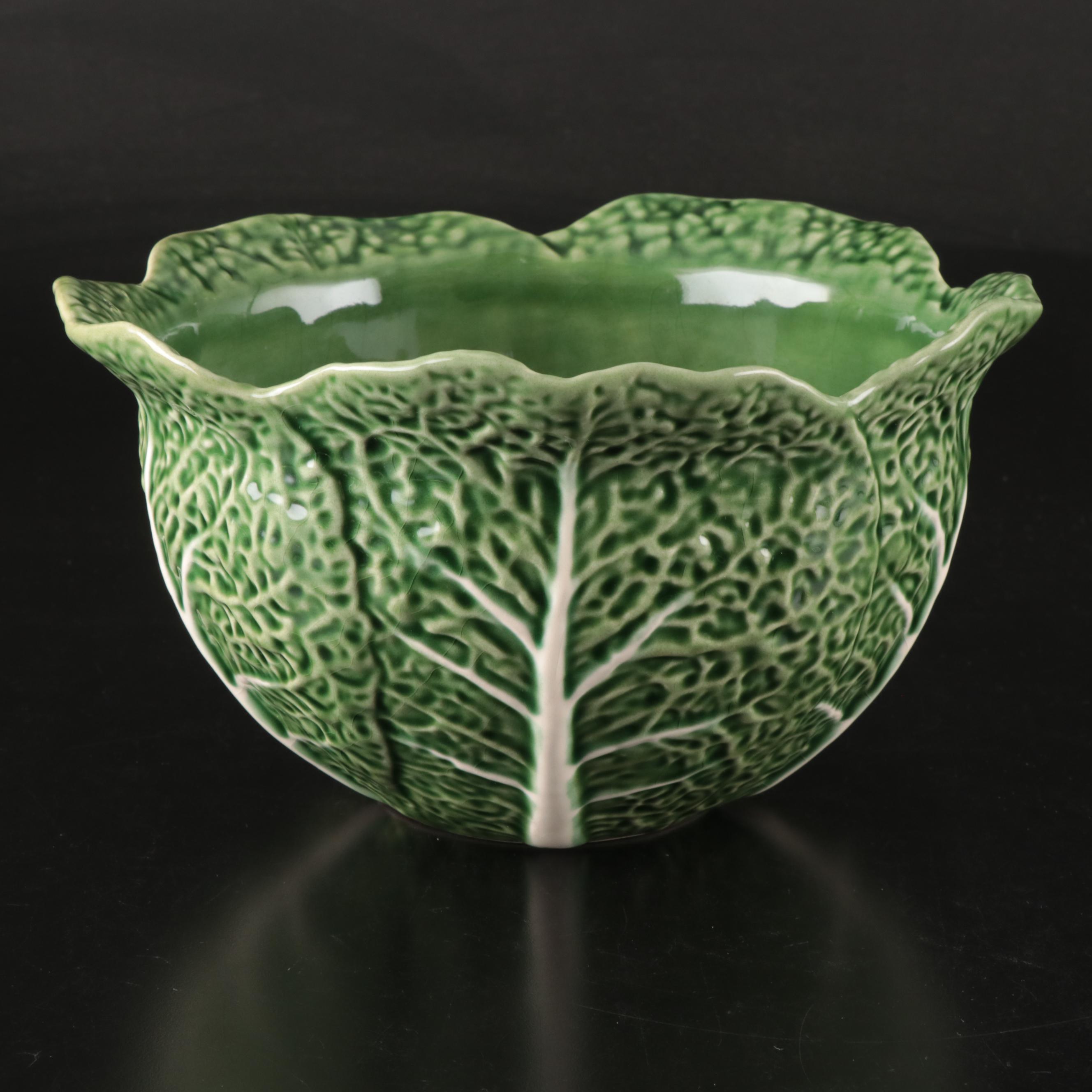 Bordallo Pinheiro "Cabbage" Green Majolica Bowl and Chargers