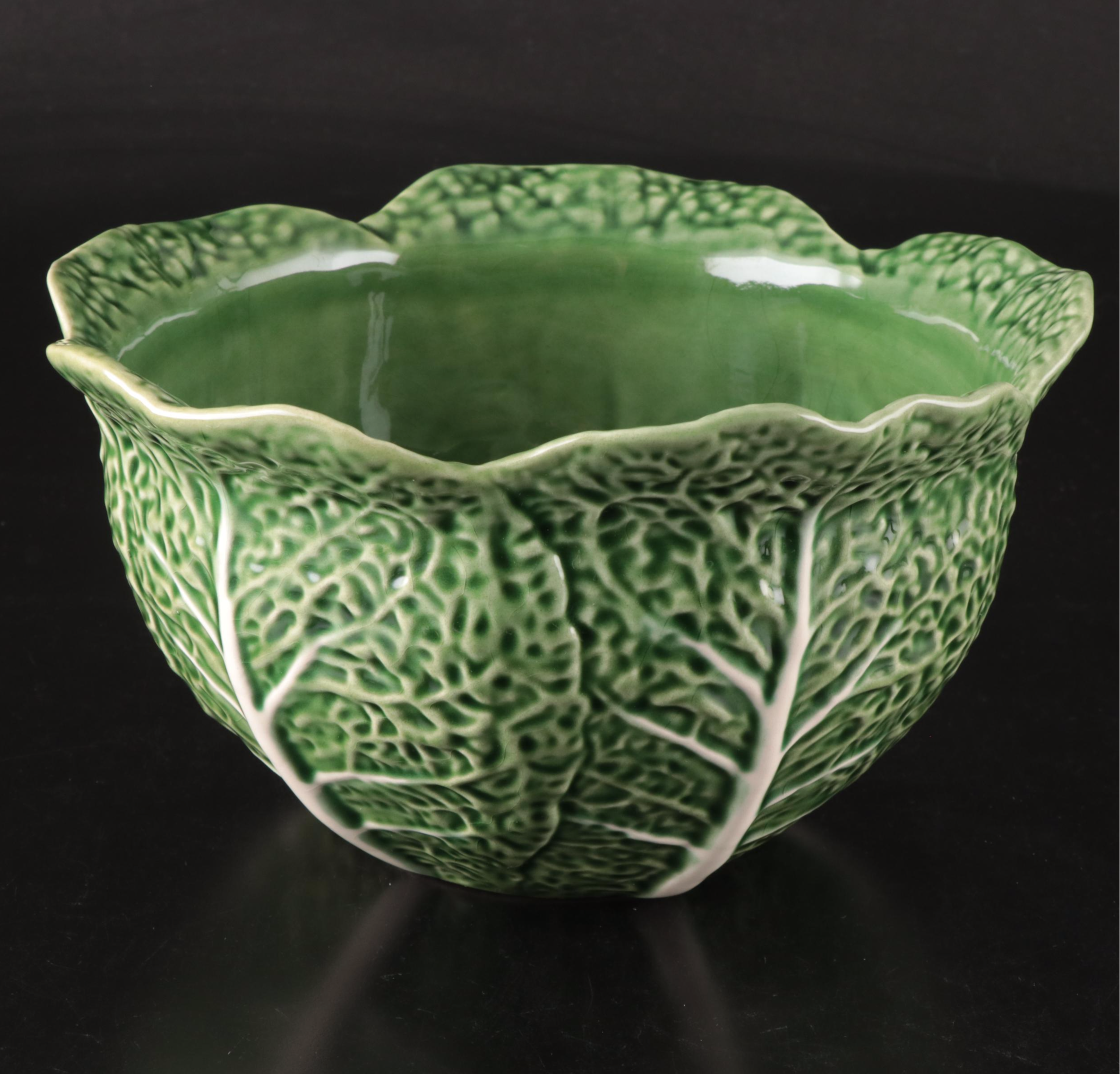 Bordallo Pinheiro "Cabbage" Green Majolica Bowl and Chargers