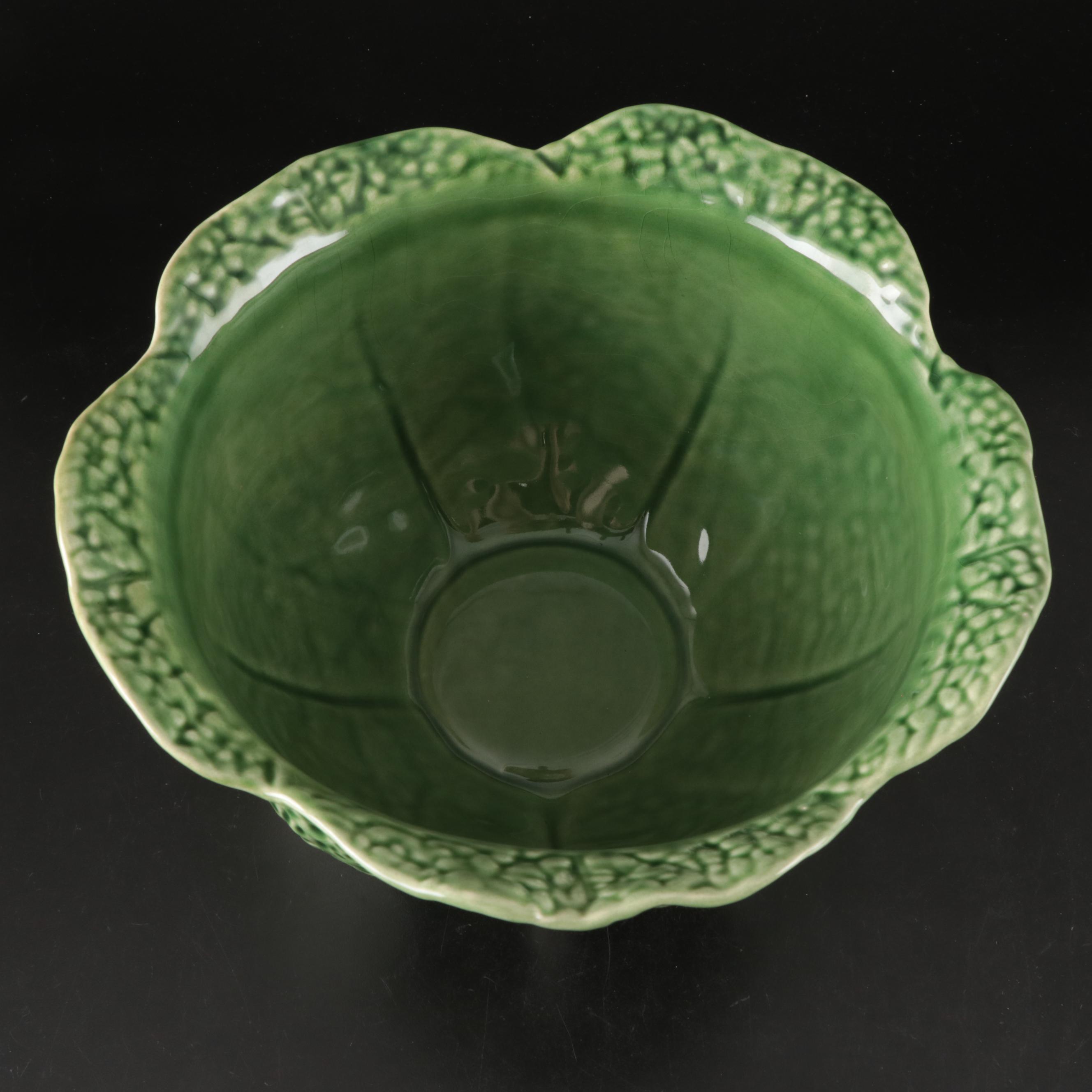 Bordallo Pinheiro "Cabbage" Green Majolica Bowl and Chargers