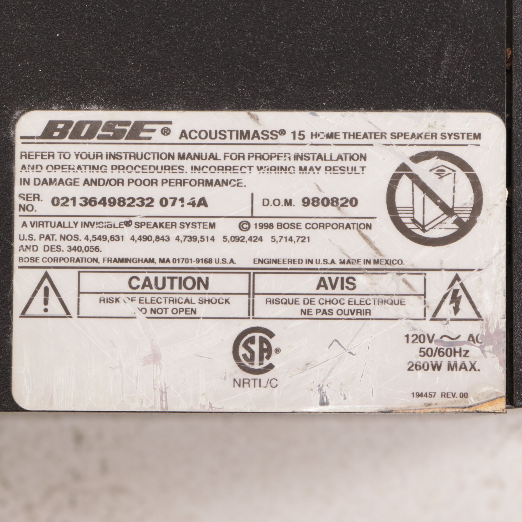 Bose Acoustimass 15 Home Theater Speaker System with Bose Wave Radio Alarm Clock