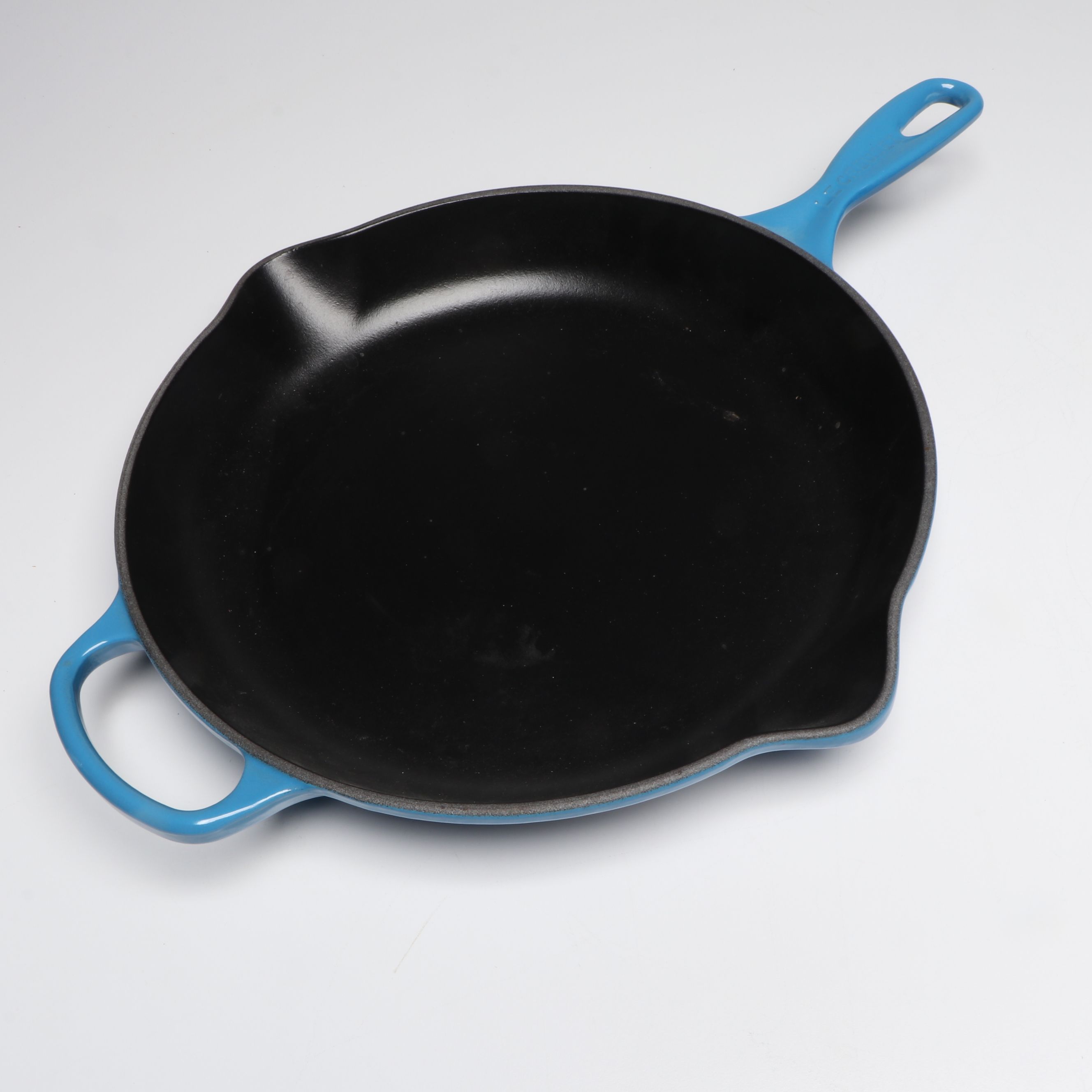Le Creuset Blue Enameled Cast Iron Skillets, Saucepans, and Bakers