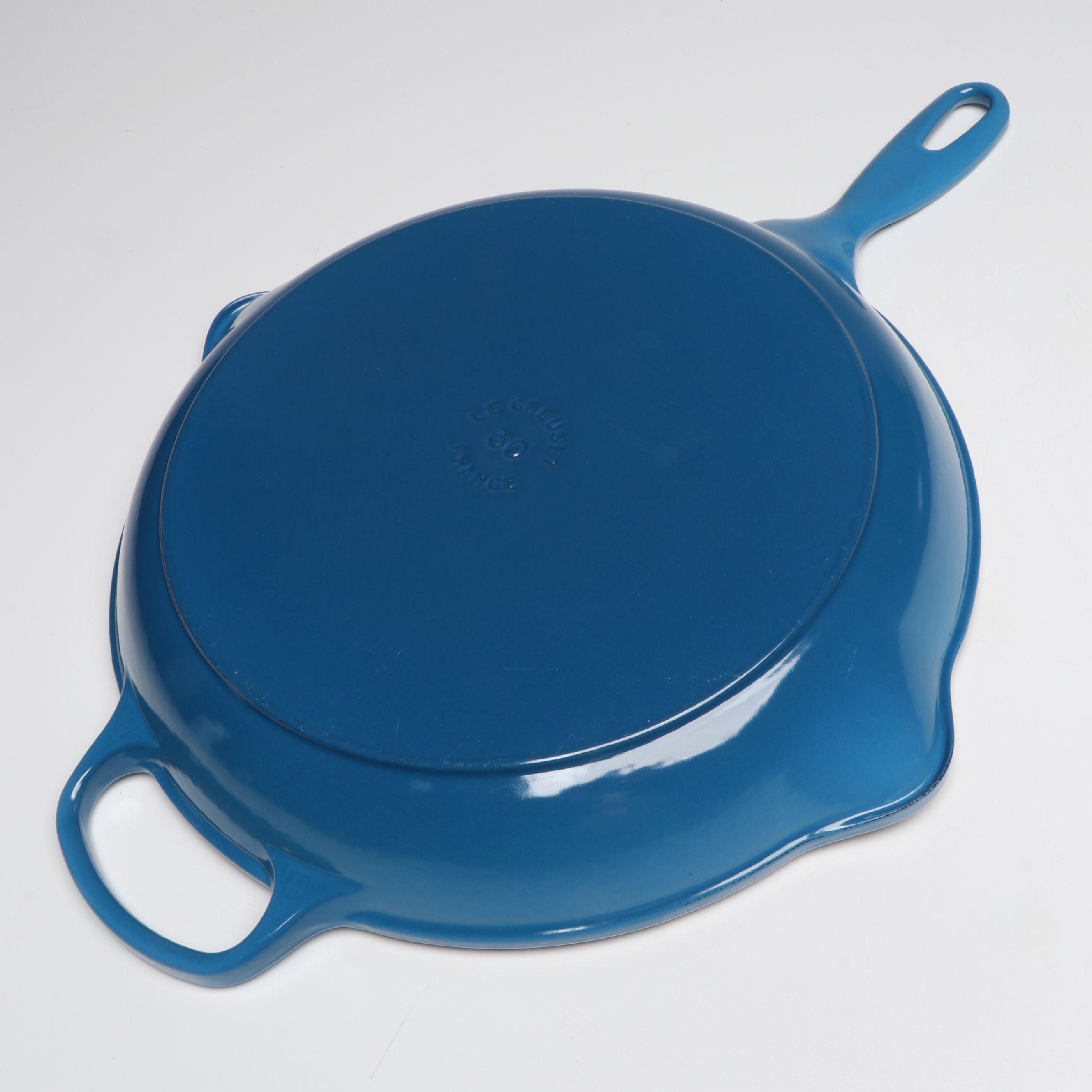 Le Creuset Blue Enameled Cast Iron Skillets, Saucepans, and Bakers