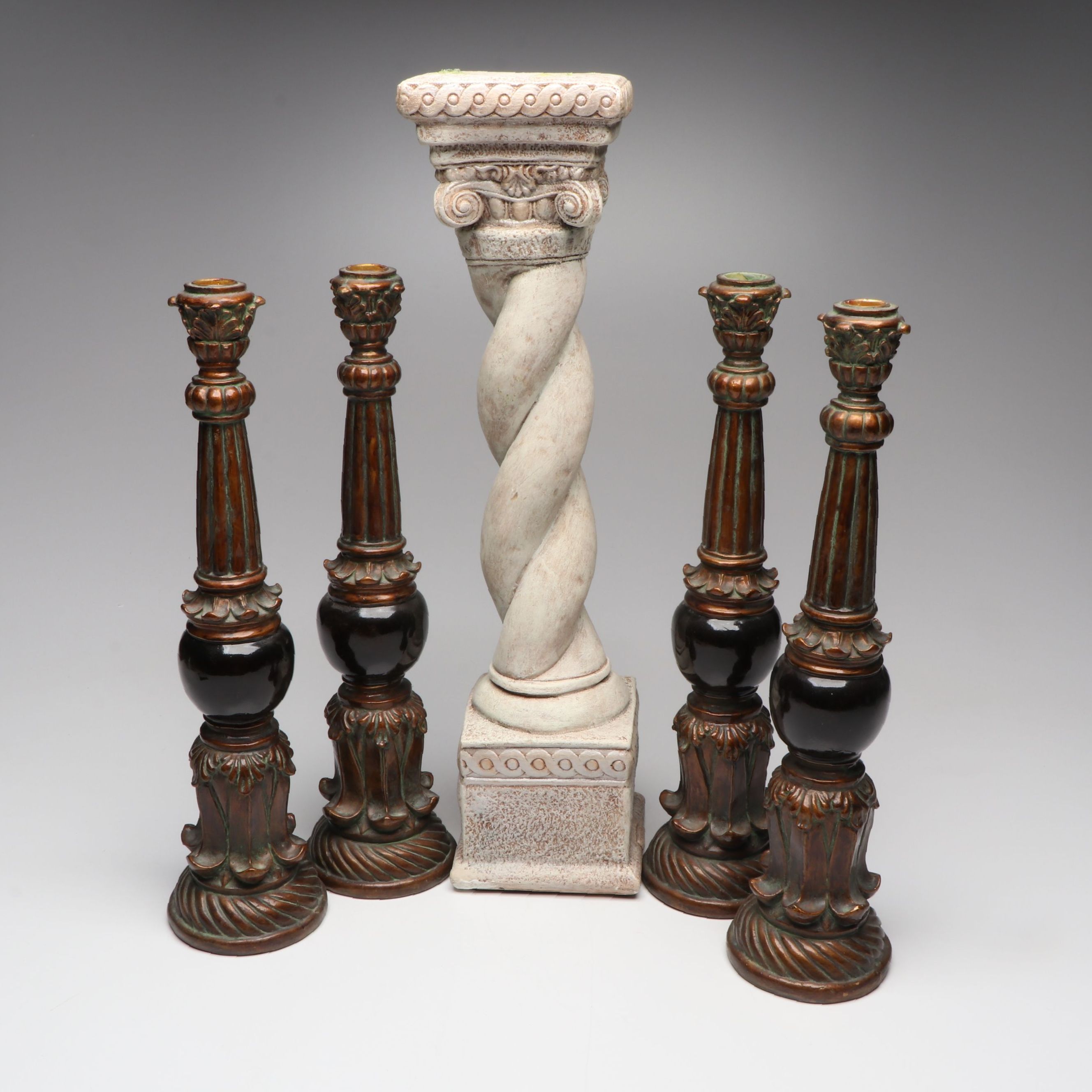 Neoclassical Style Patinated Candlesticks with Twisted Column Candle Holder