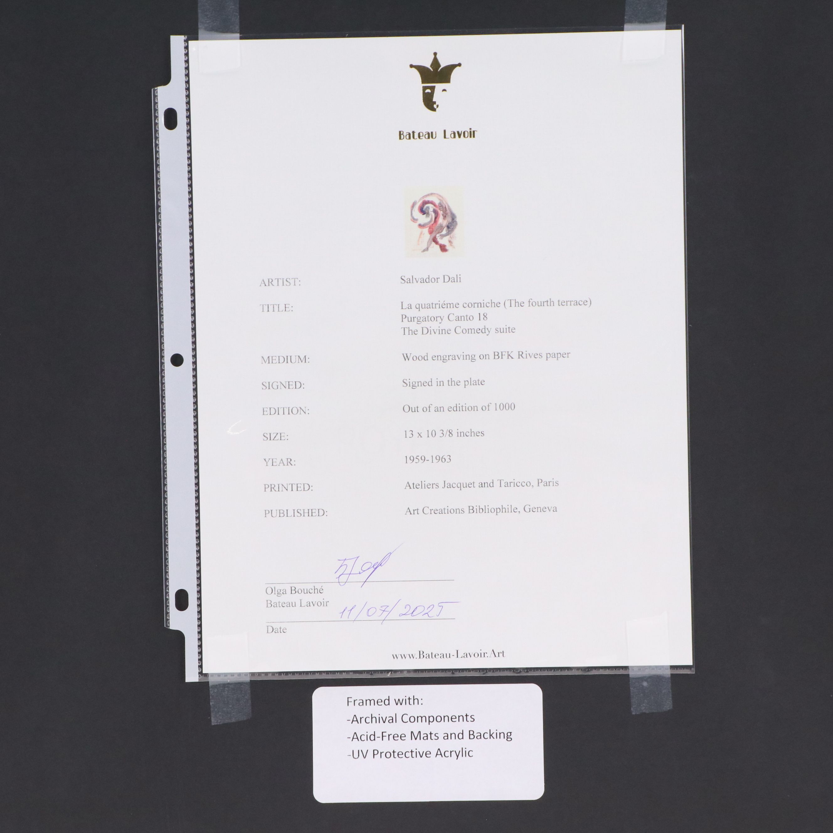 Salvador Dalí Wood Engraving "La Quatrième Corniche," 1959-1963