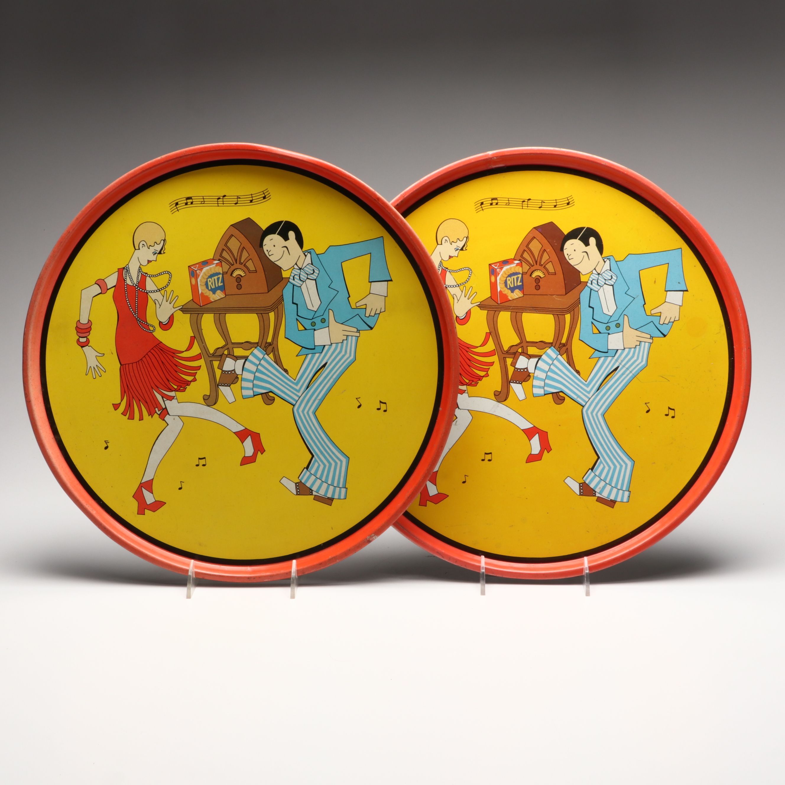 Ritz Crackers Flapper Advertising Trays, Mid-20th Century