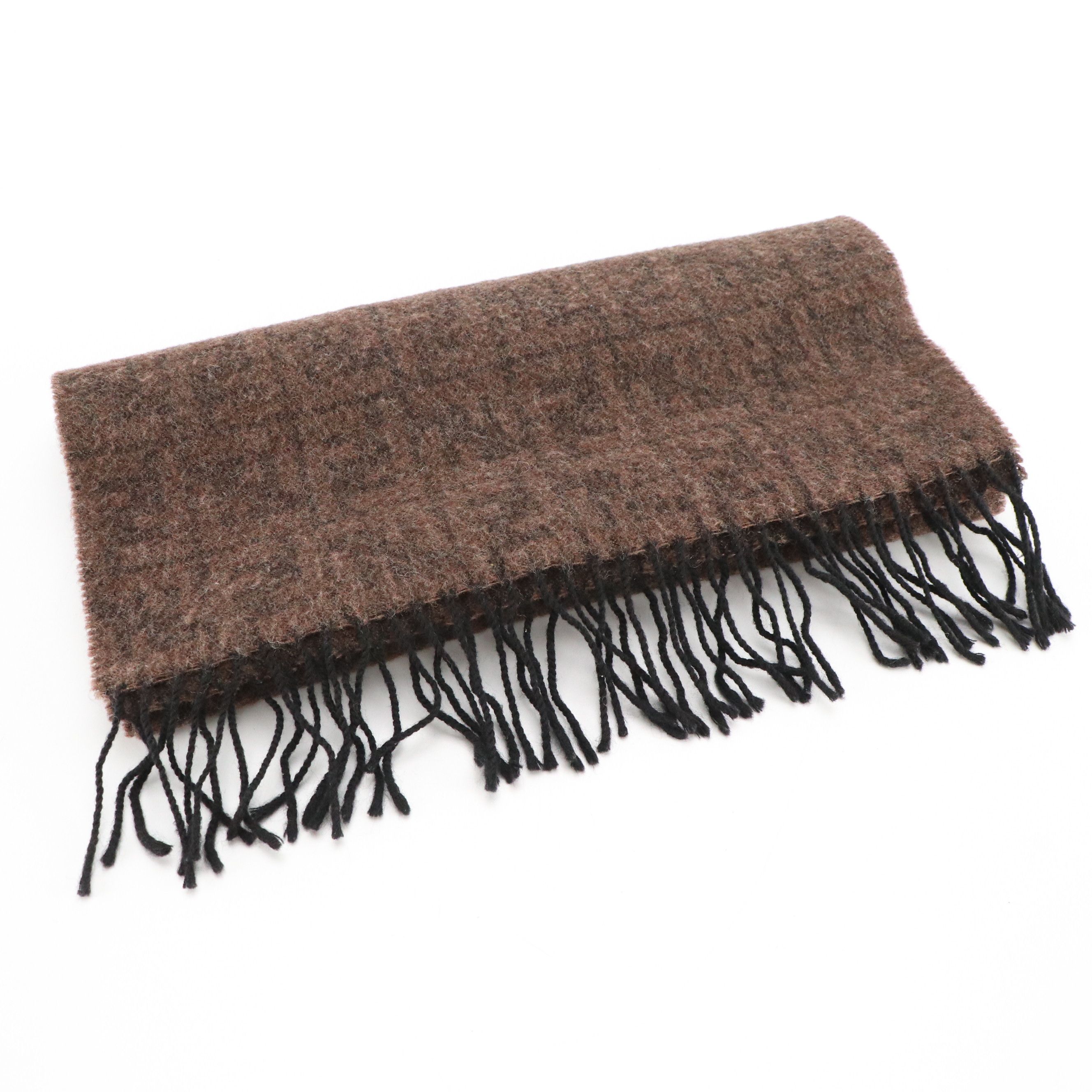 Fendi Vintage Zucca Printed Wool Fringe Scarf