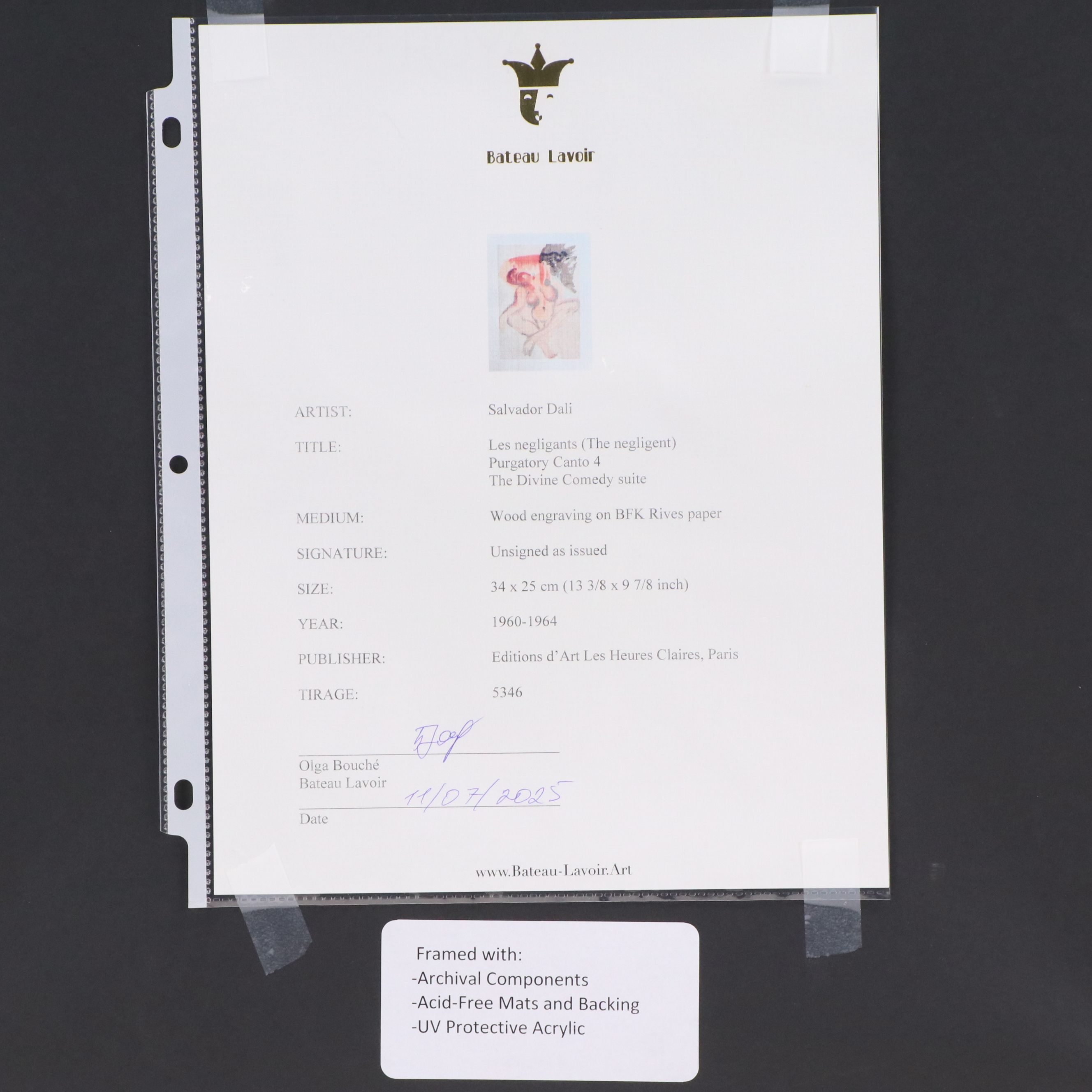 Salvador Dalí Wood Engraving "Les Negligants," 1960-1964