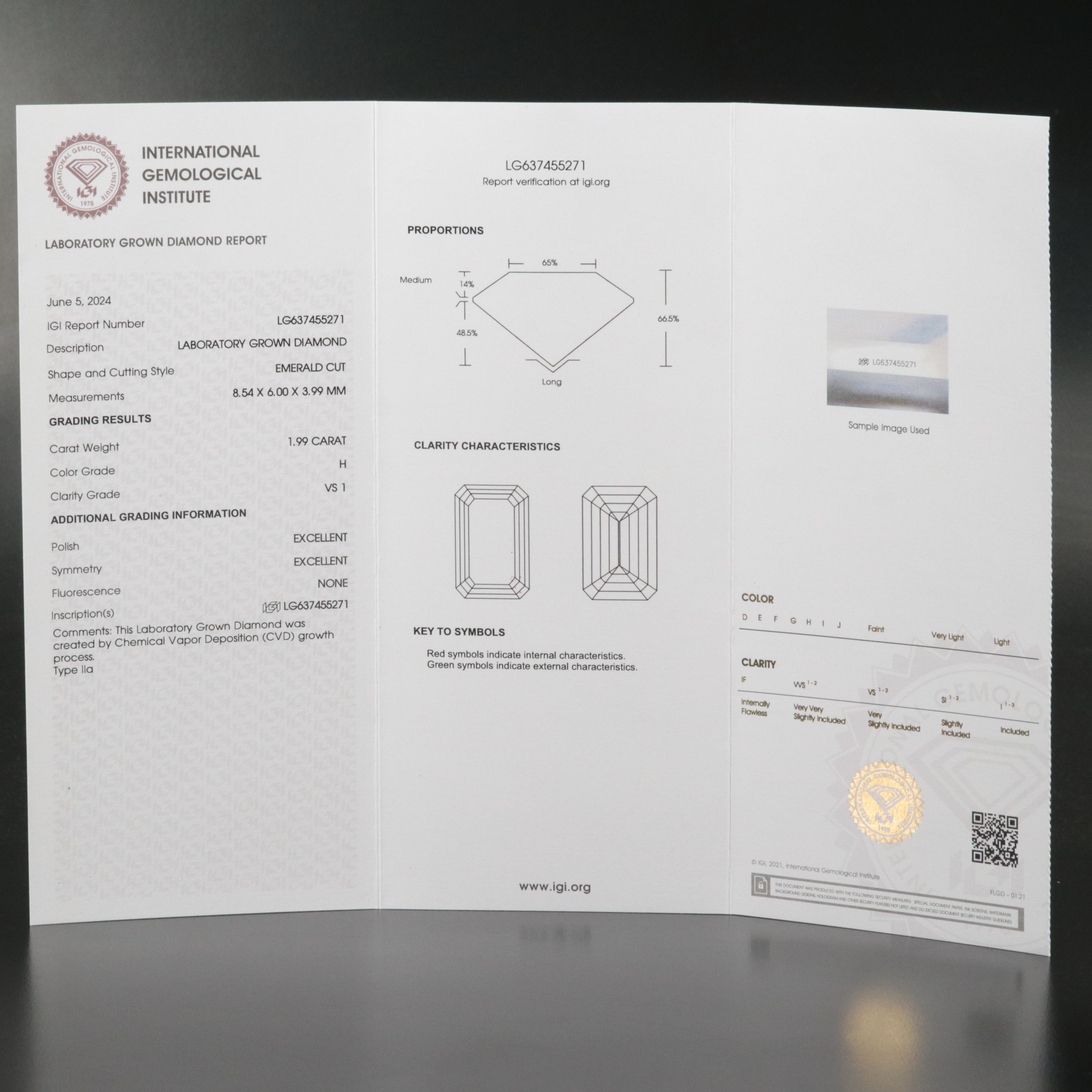 Loose 1.99 CT Lab Grown Diamond with IGI Report