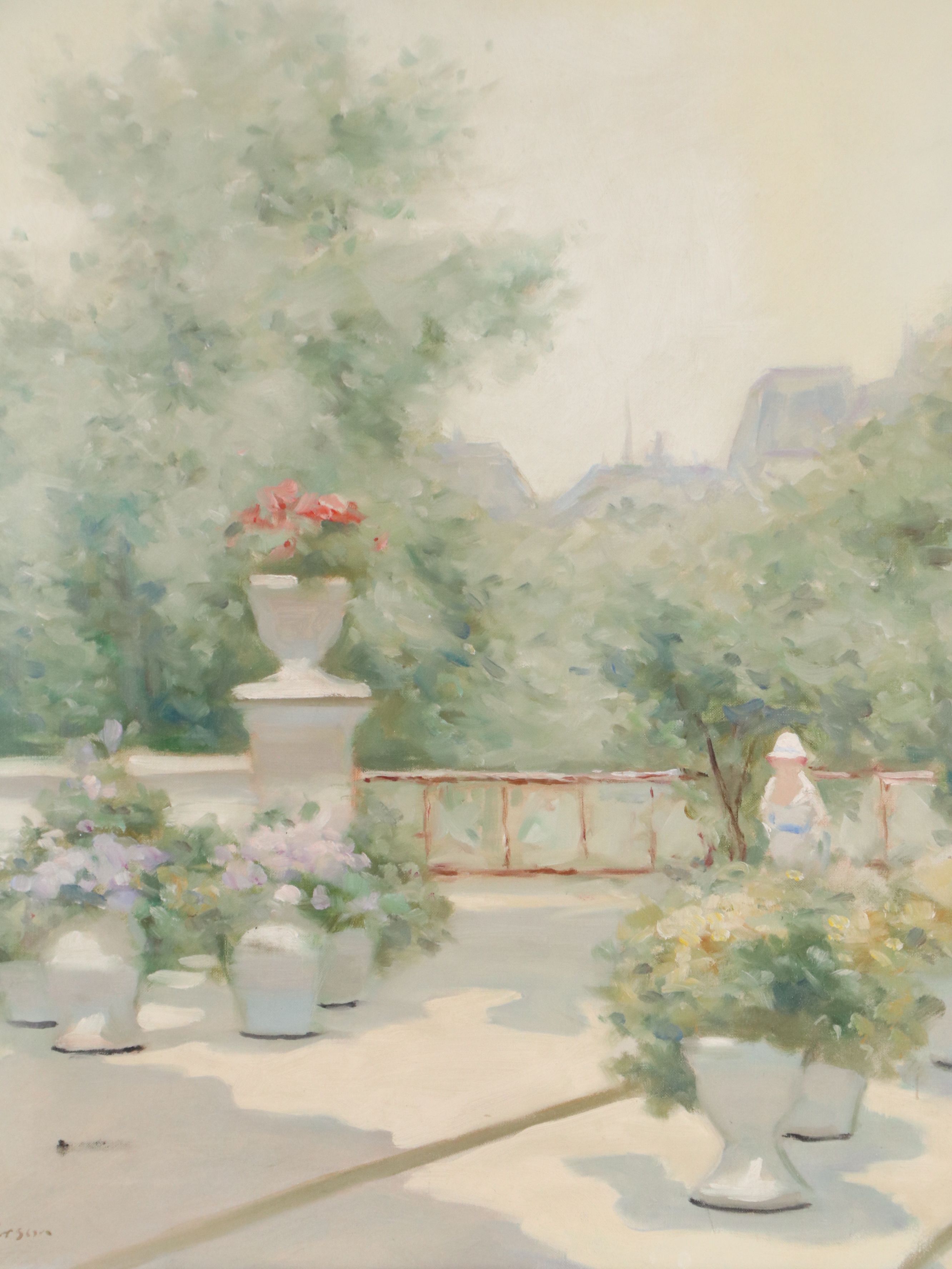 André Gisson Oil Painting of Garden Terrace, Late 20th Century