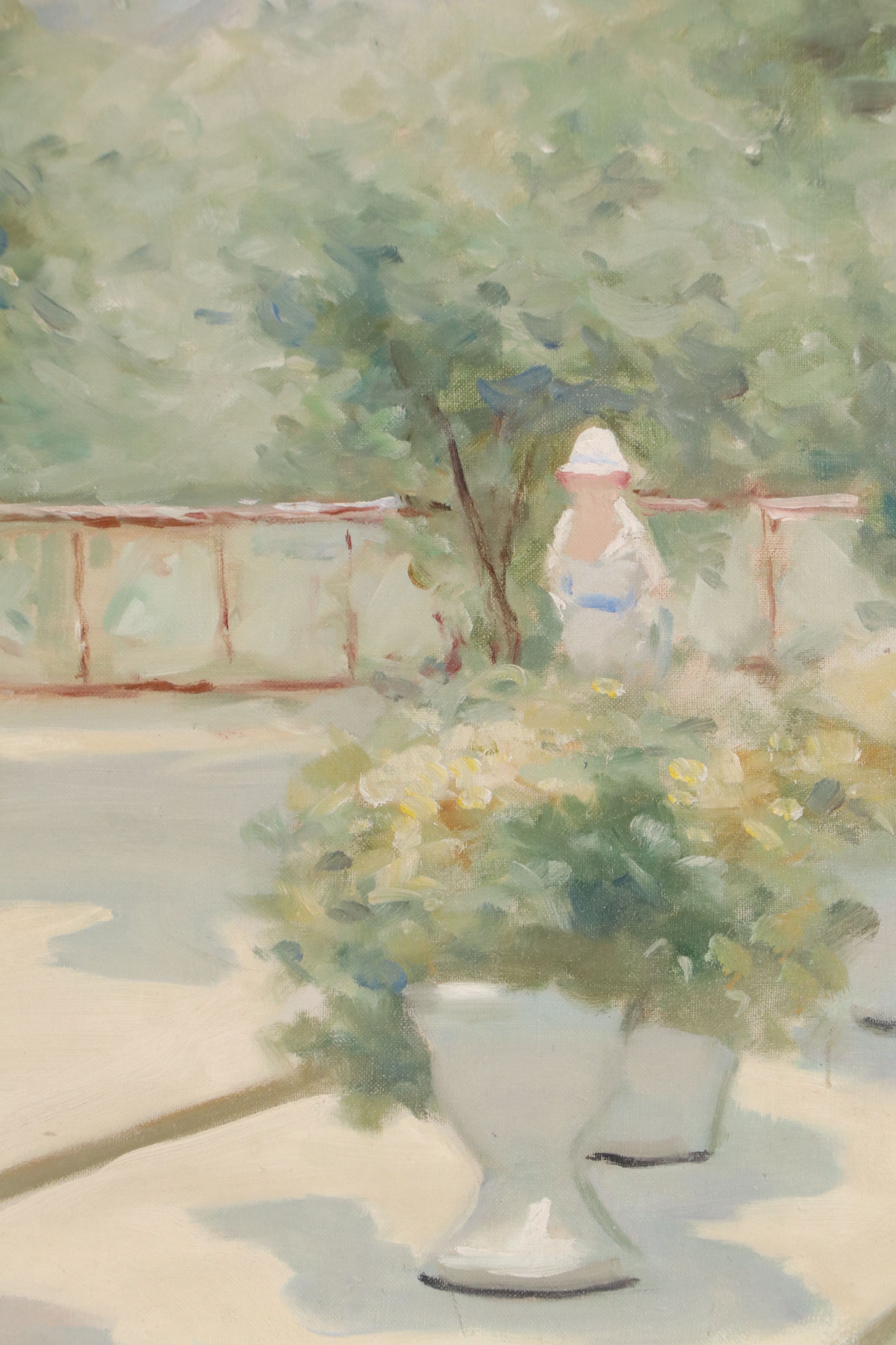 André Gisson Oil Painting of Garden Terrace, Late 20th Century