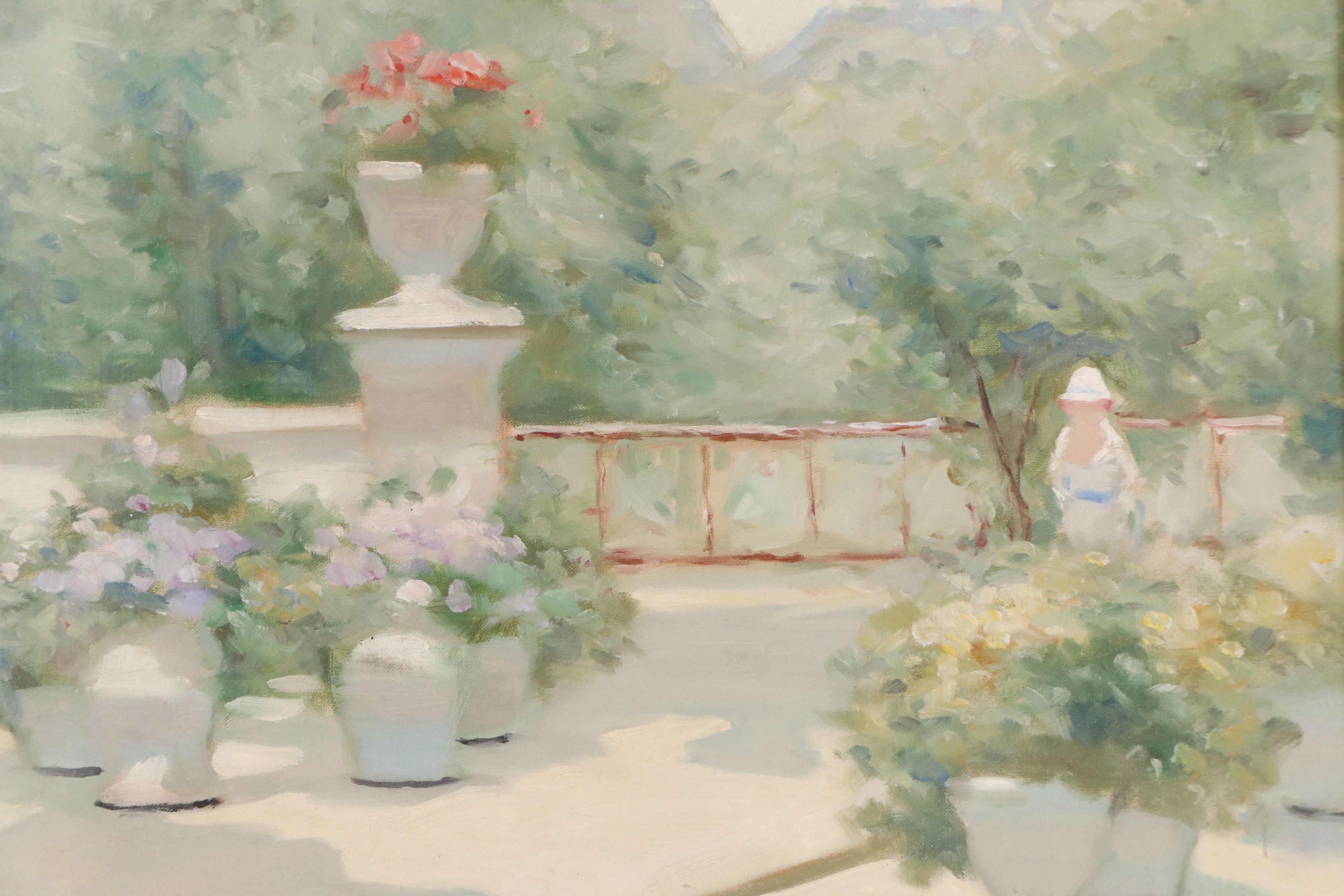 André Gisson Oil Painting of Garden Terrace, Late 20th Century