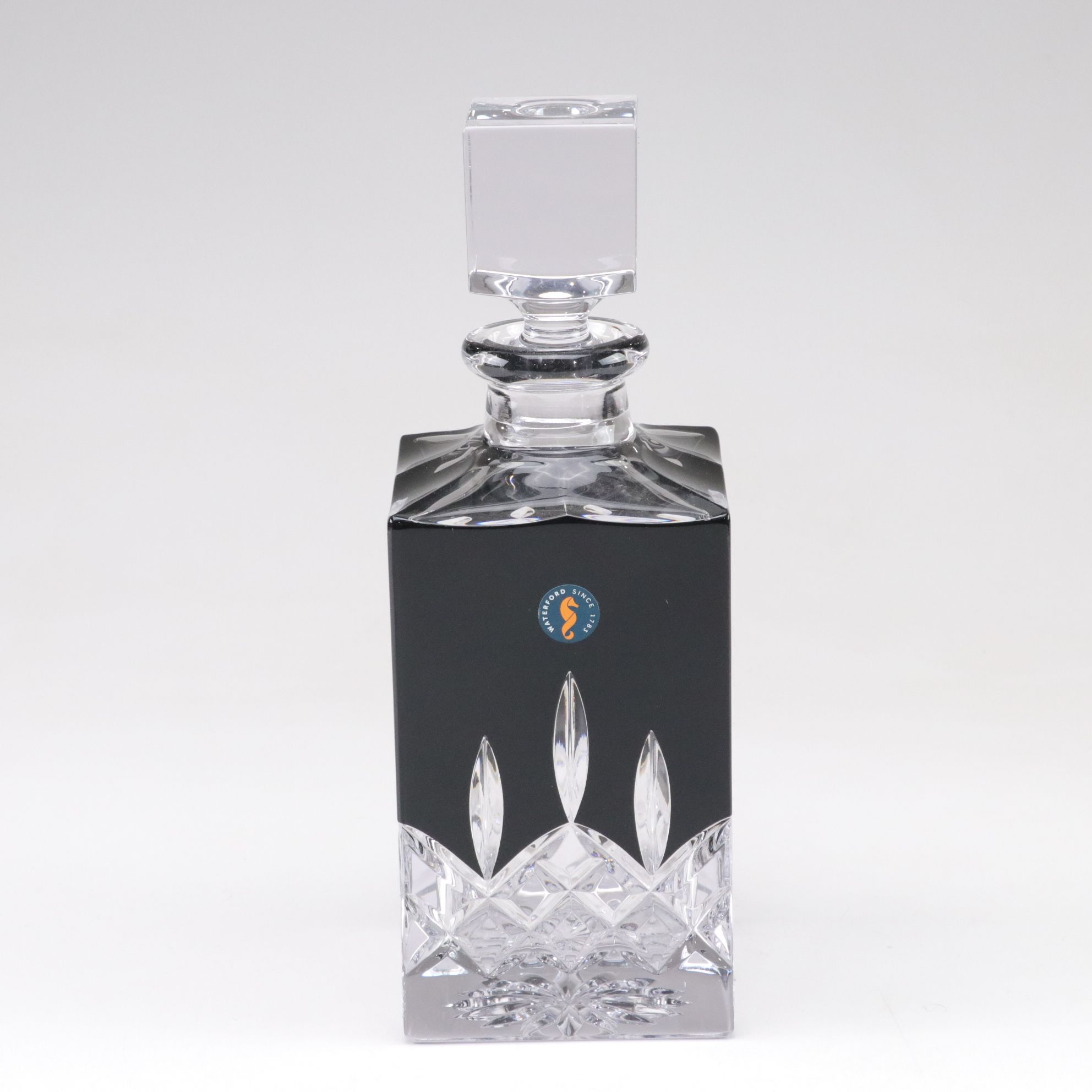 Waterford "Lismore" Black Square Decanter and Double Old Fashioned Glasses